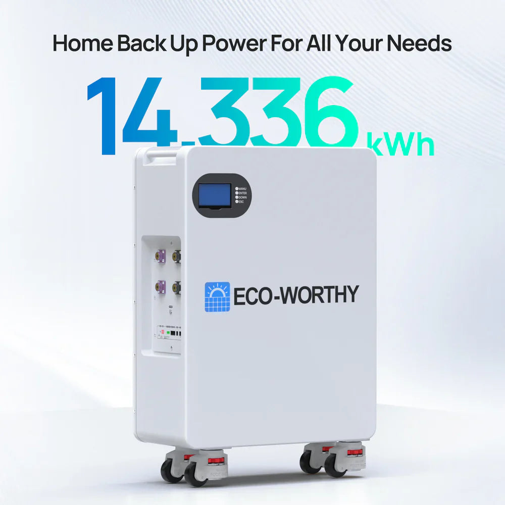 51.2V 280Ah LiFePO4 Floor Standing Battery with 4 Footmaster Nylon Wheels for Off-grid Home Energy Storage - Energize Trek