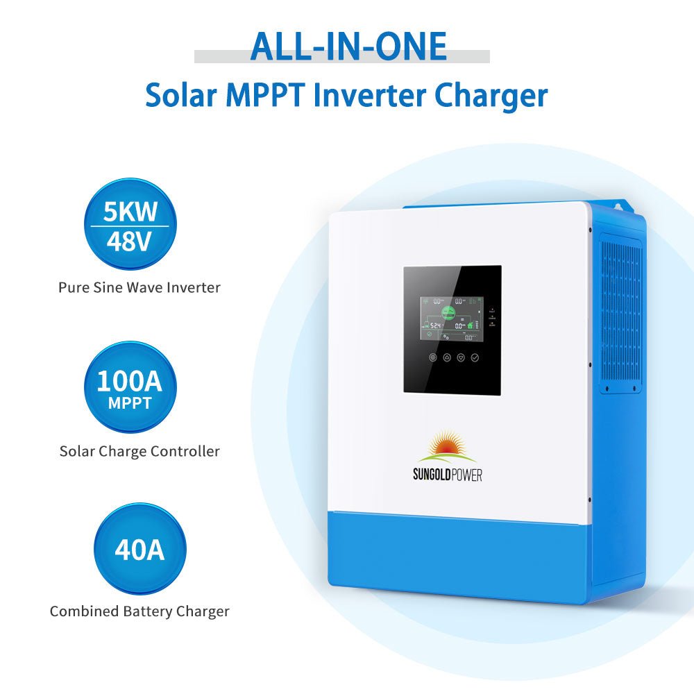 Off-Grid Solar Kit 5000W 48VDC 120V LifePo4 10.24KWH Lithium Battery 6 X 415 Watts Solar Panels SGR-5KE - Energize Trek