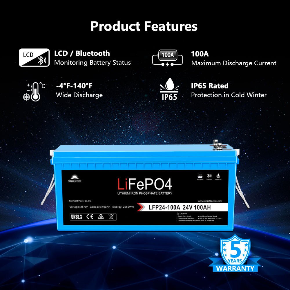 24V 100Ah LiFePo4 Deep Cycle Lithium Battery Bluetooth / Self-Heating / IP65 - Energize Trek
