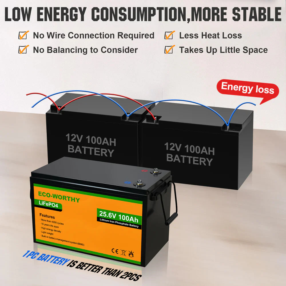 ECO-WORTHY 24V 100Ah Lithium Iron Phosphate Battery - Energize Trek