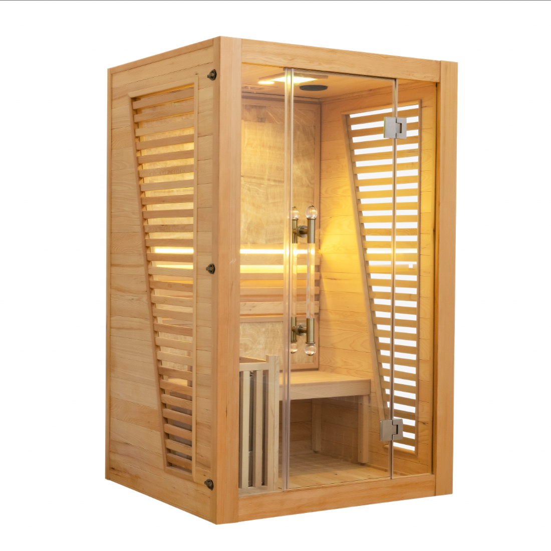 SAUNA EVOLUTION®  Commercial Red Cedar Hemlock Indoor Steam Sauna Room Glass 01 - Energize Trek