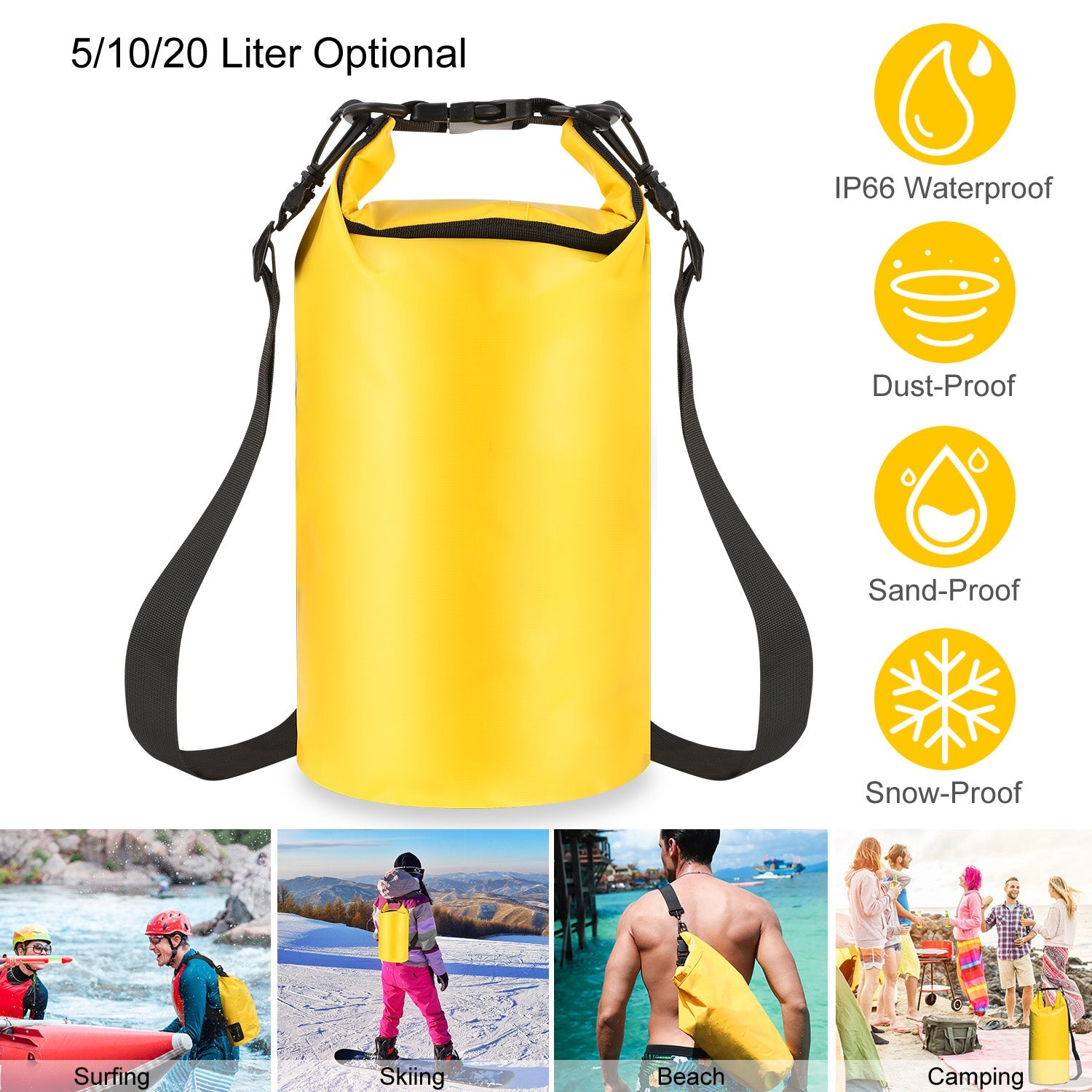 Waterproof Dry Bag Roll Top Dry Storage Backpack Keep Gear Dry w/ Detachable Shoulder Strap for Kayaking Rafting Boating Beach Swimming