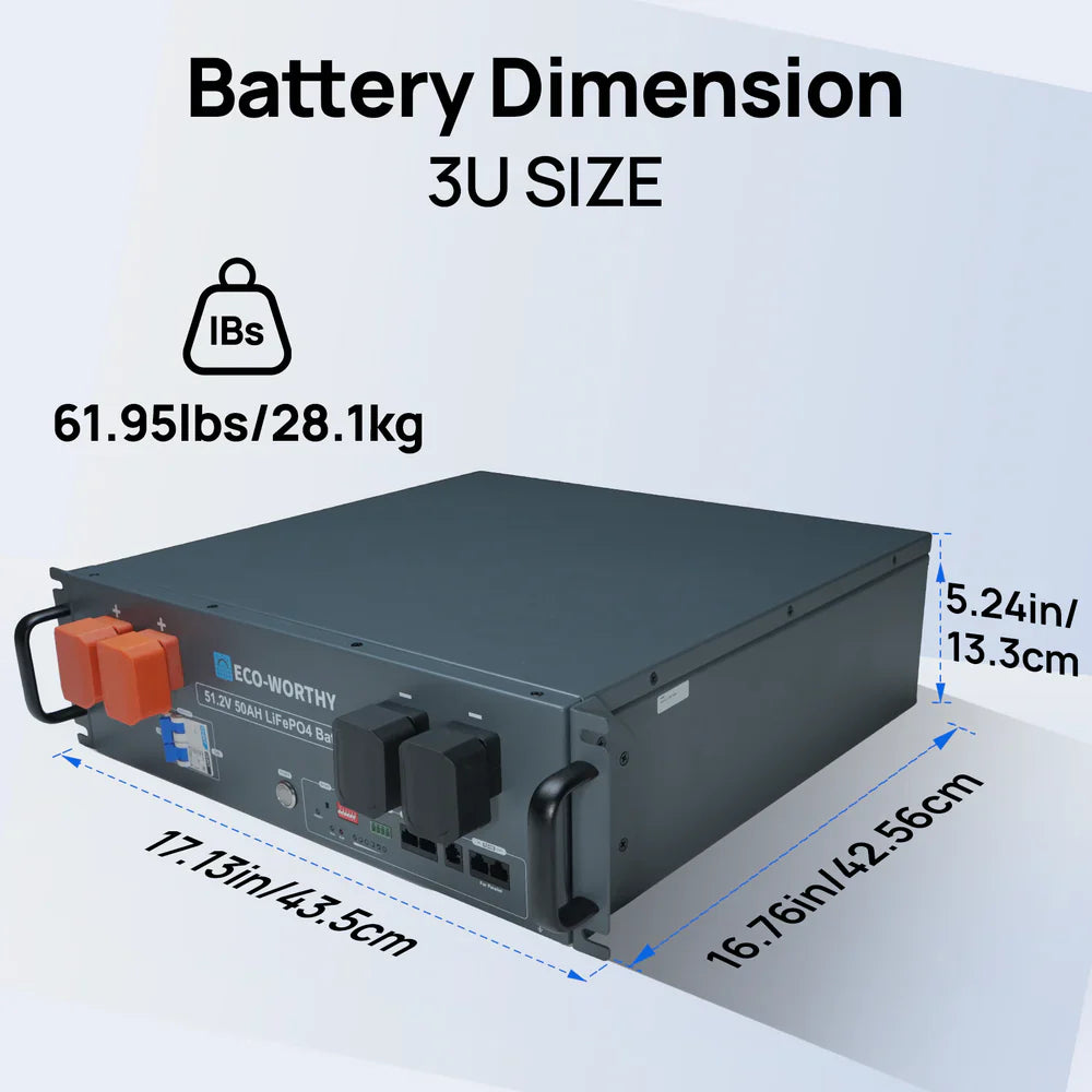 ECO-WORTHY 48V(51.2V) 50Ah Server Rack Battery,2.56kWh Lithium Battery,3U Size,With Bluetooth & Wifi - Energize Trek