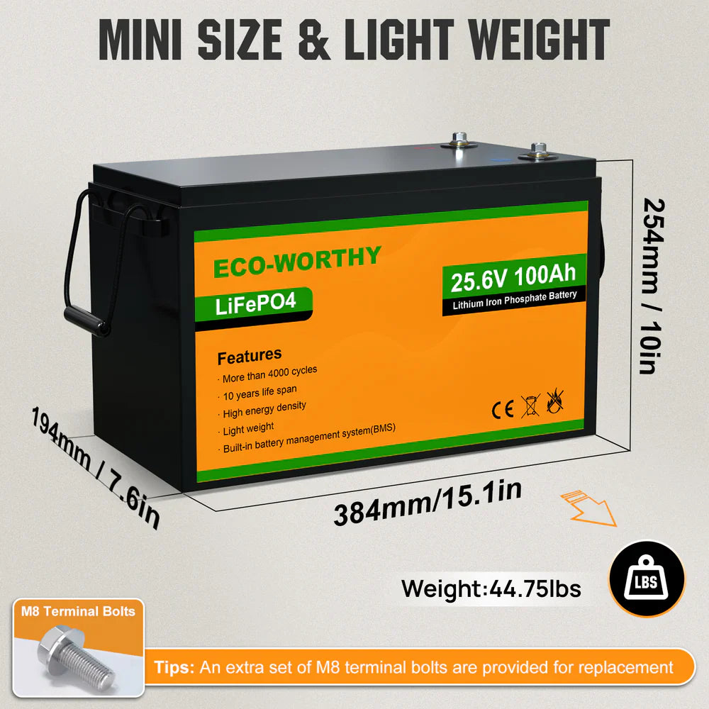 ECO-WORTHY 24V 100Ah Lithium Iron Phosphate Battery - Energize Trek