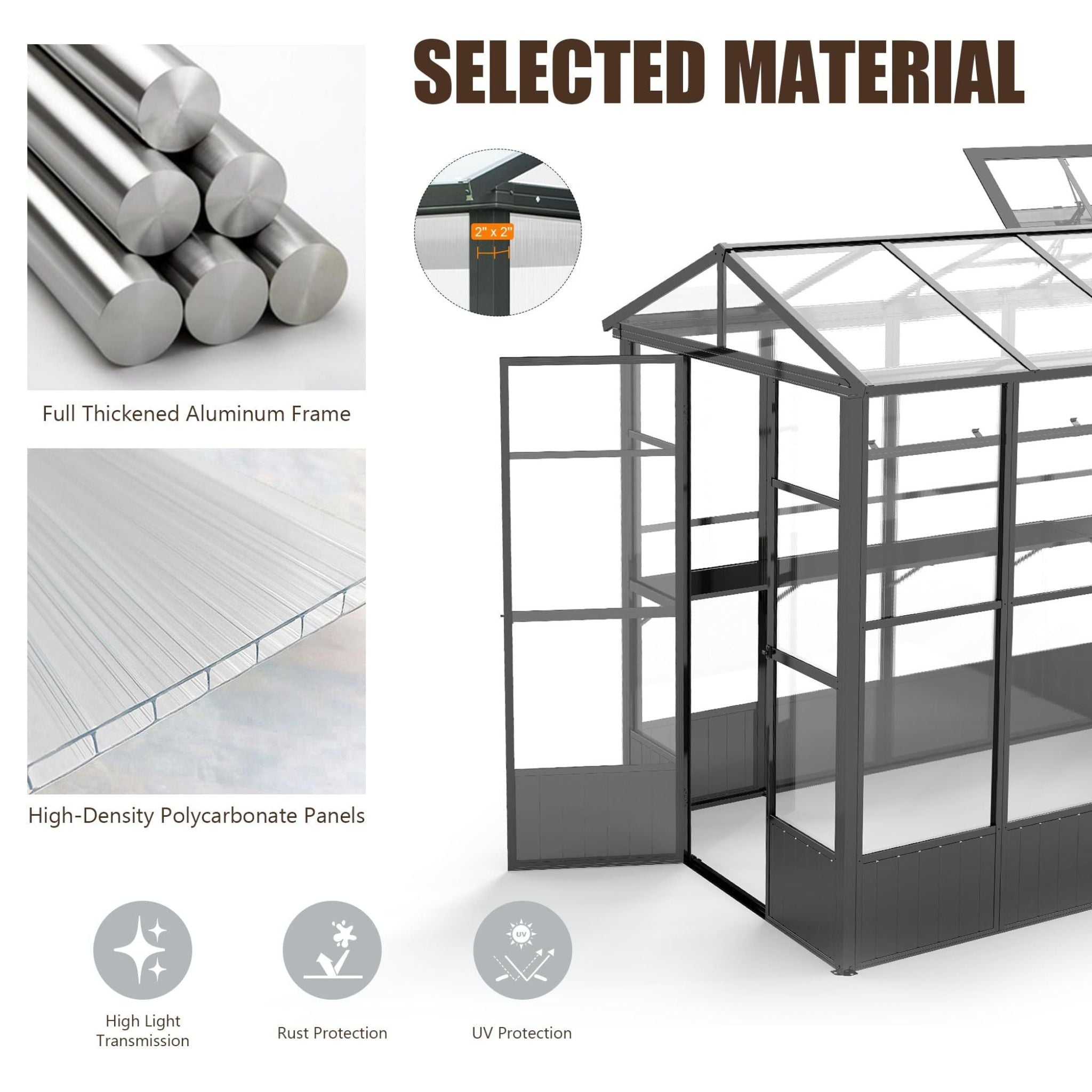 [06X08FT] Heavy Duty Outdoor Polycarbonate Greenhouse With Fully Automatic Temperature Control Vent (SAK51892) - Energize Trek
