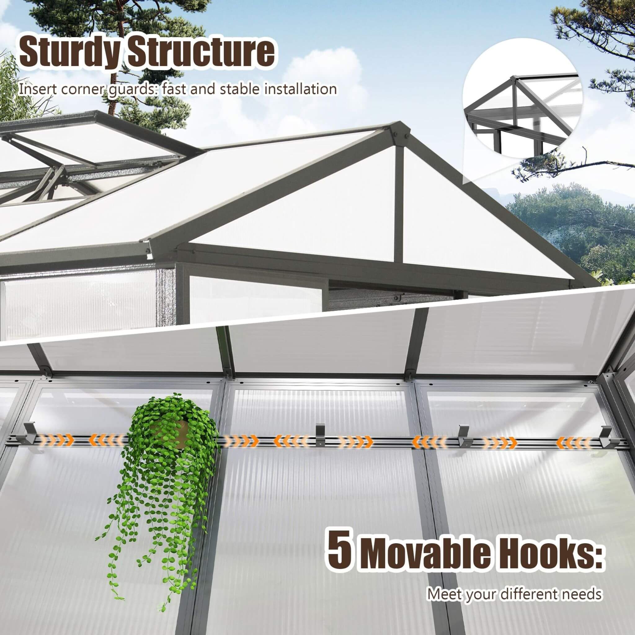 [06X08FT] Heavy Duty Outdoor Polycarbonate Greenhouse With Fully Automatic Temperature Control Vent (SAK51892) - Energize Trek
