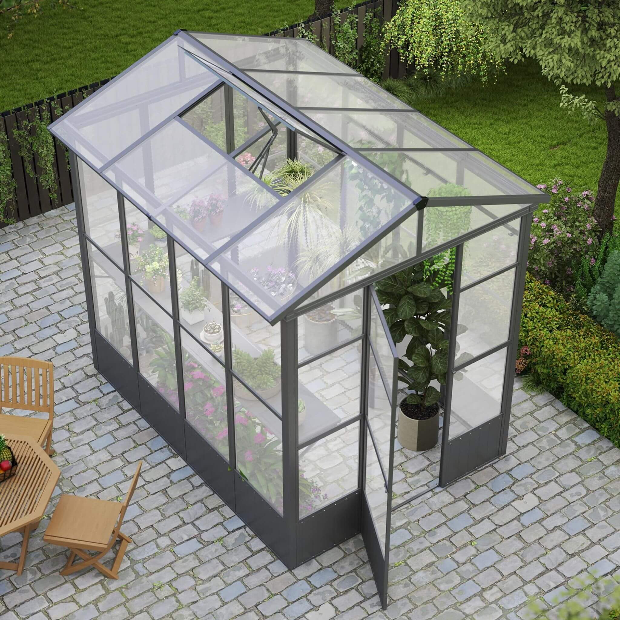 [06X08FT] Heavy Duty Outdoor Polycarbonate Greenhouse With Fully Automatic Temperature Control Vent (SAK51892) - Energize Trek