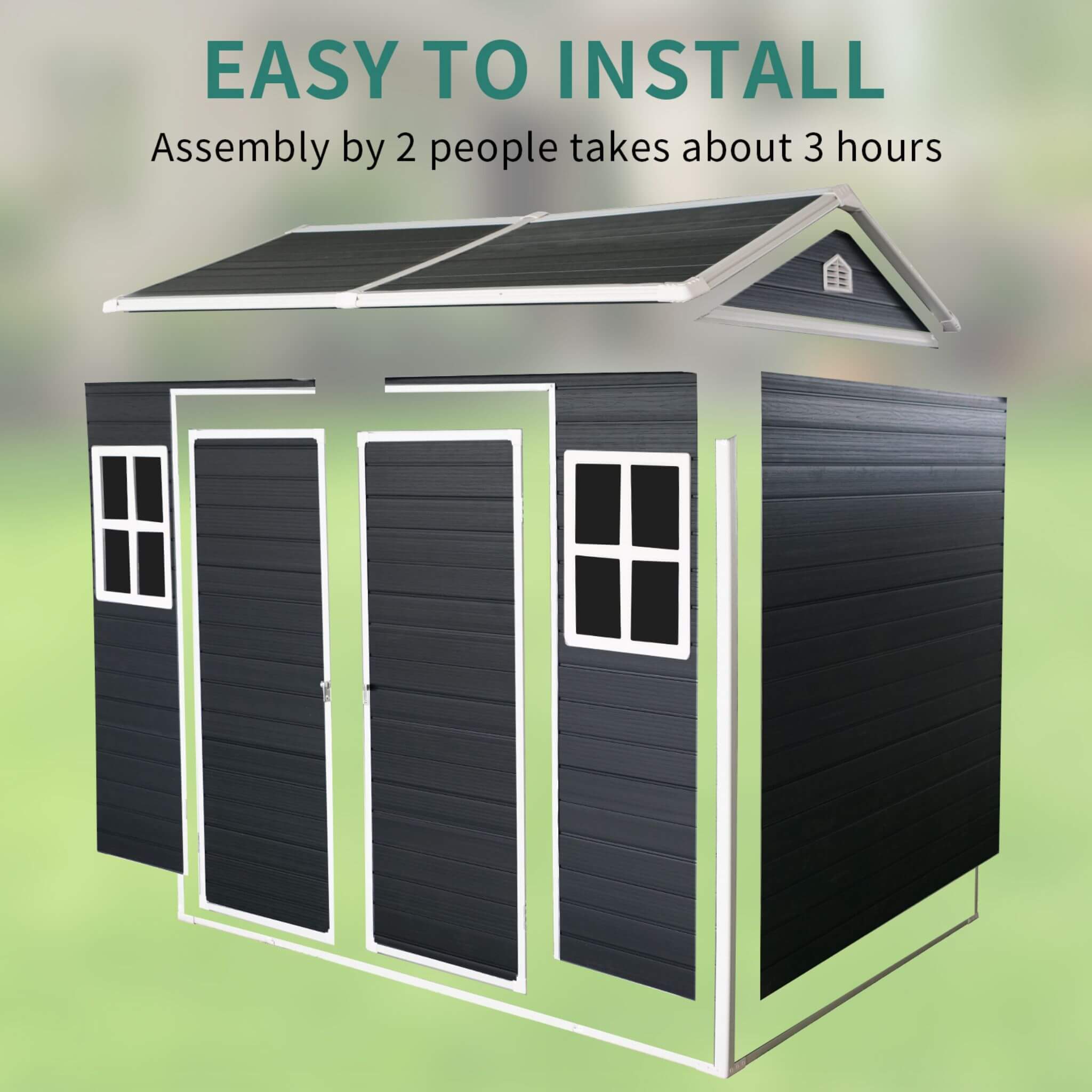 [06x08FT] Outdoor Resin Patio Garden Shed With Floor, 2 Windows, And Lockable Doors (SAK54953) - Energize Trek