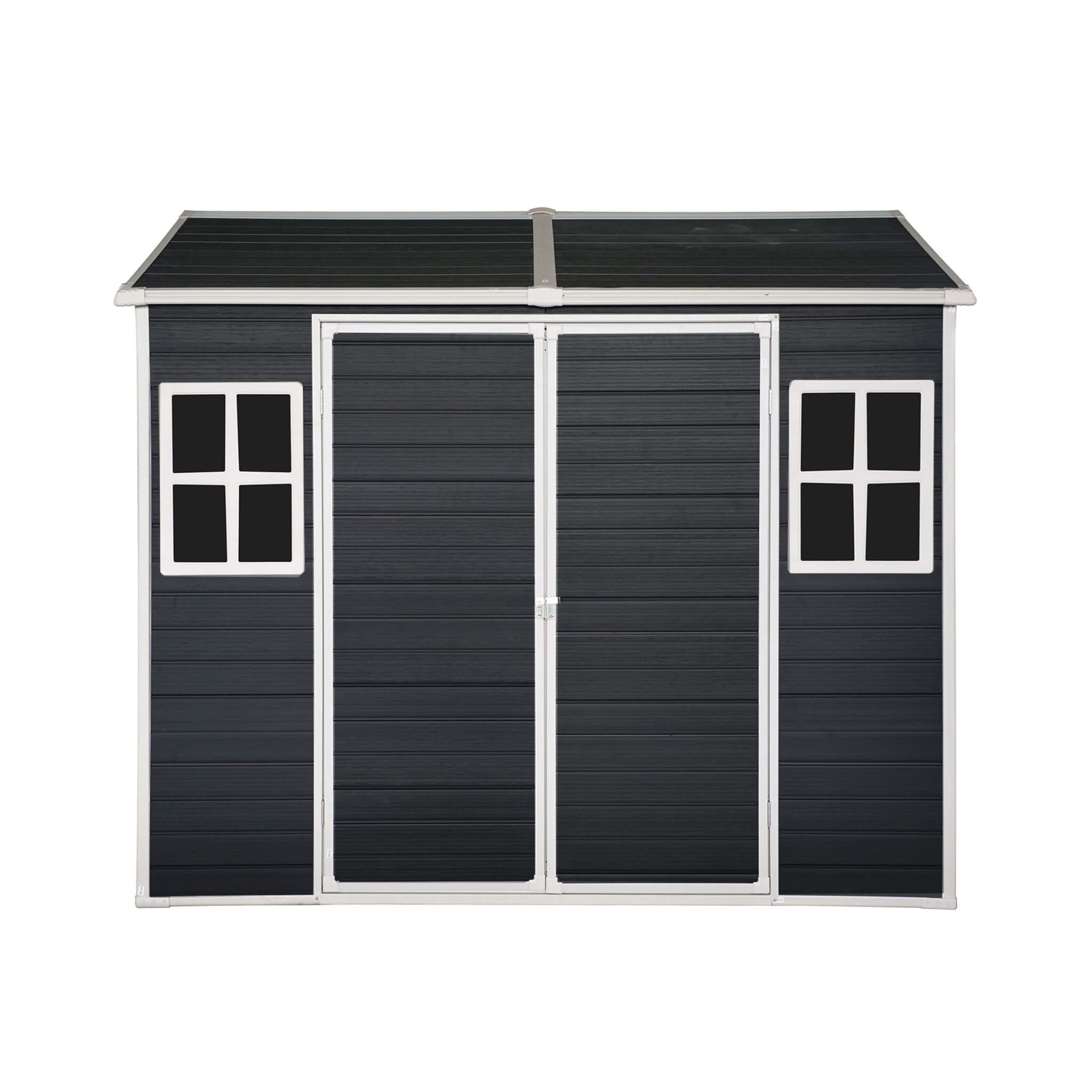 [06x08FT] Outdoor Resin Patio Garden Shed With Floor, 2 Windows, And Lockable Doors (SAK54953) - Energize Trek
