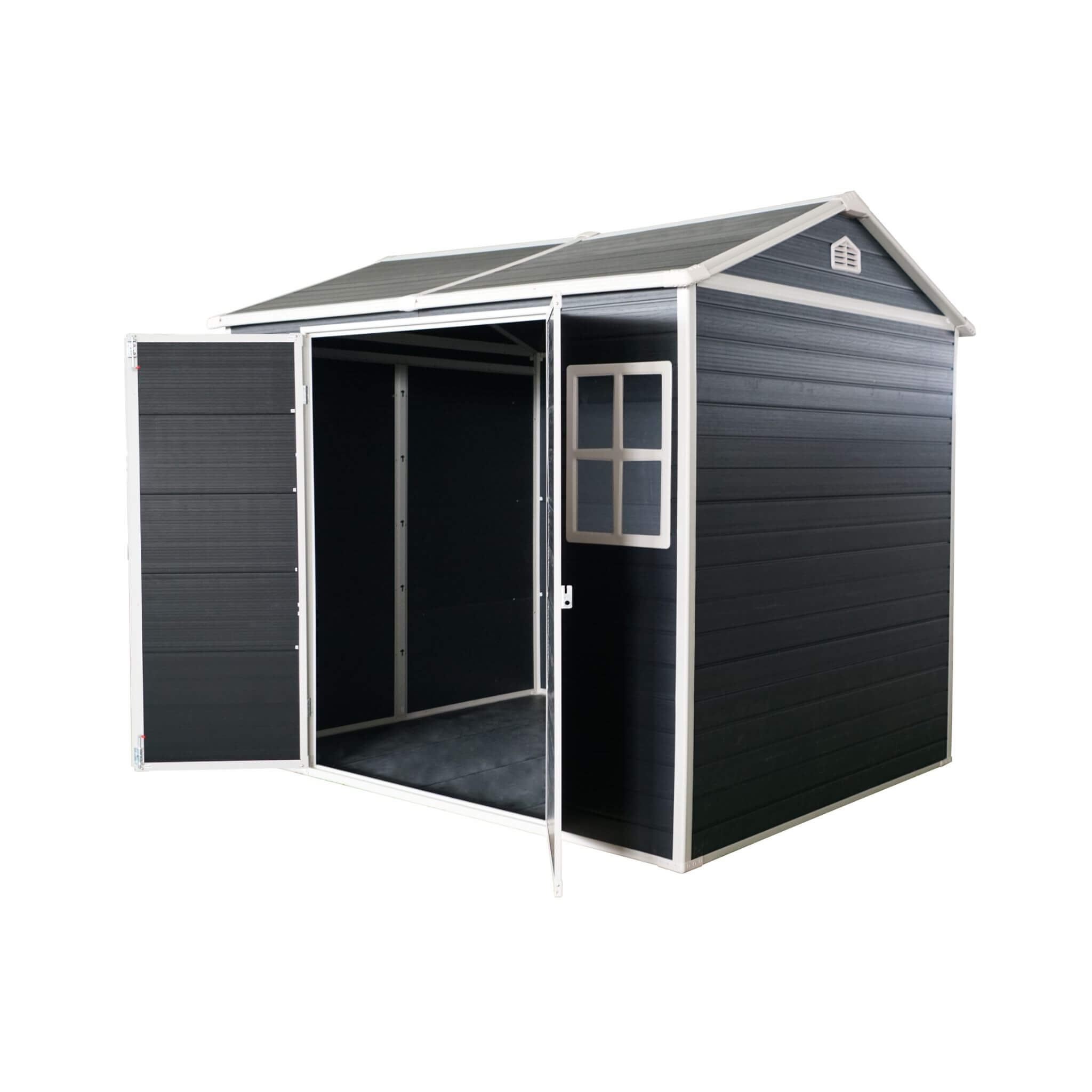 [06x08FT] Outdoor Resin Patio Garden Shed With Floor, 2 Windows, And Lockable Doors (SAK54953) - Energize Trek
