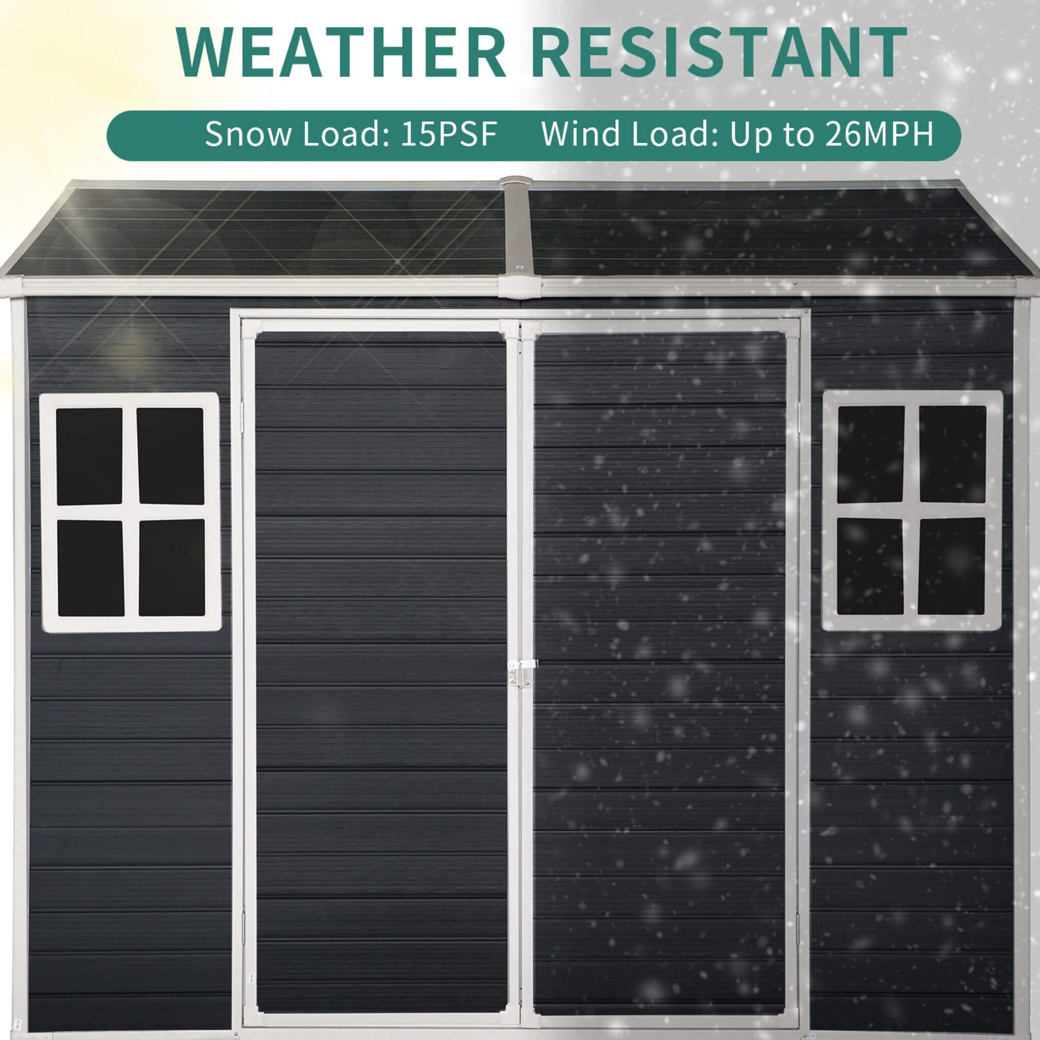 [06x08FT] Outdoor Resin Patio Garden Shed With Floor, 2 Windows, And Lockable Doors (SAK54953) - Energize Trek