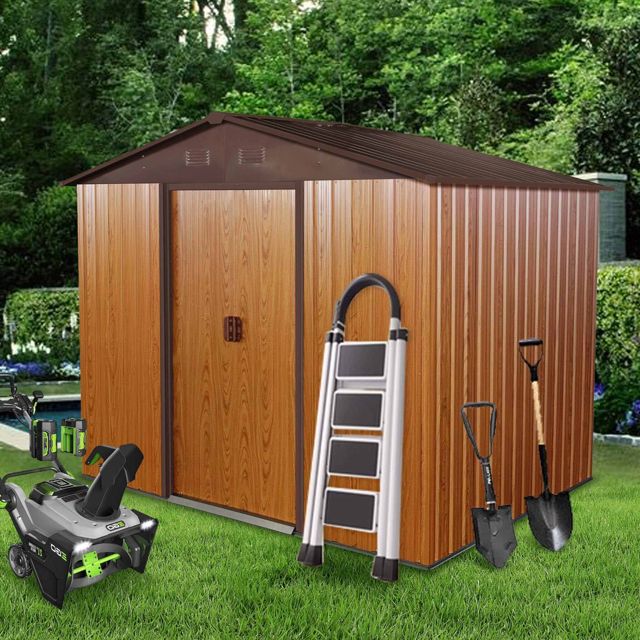 [06X08FT] Premium Outdoor Metal Storage Shed With Metal Floor Frame (SAK95204) - Energize Trek