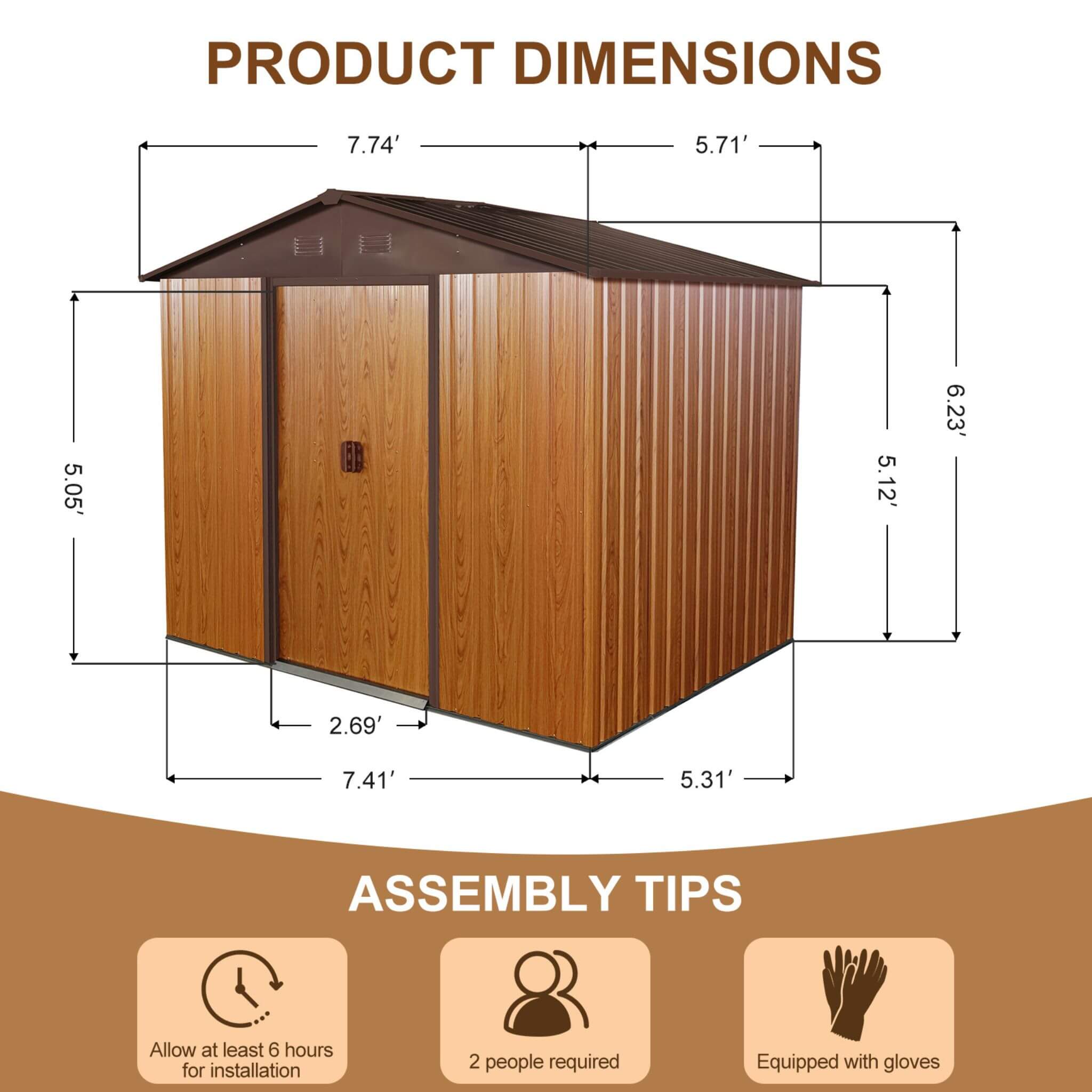 [06X08FT] Premium Outdoor Metal Storage Shed With Metal Floor Frame (SAK95204) - Energize Trek
