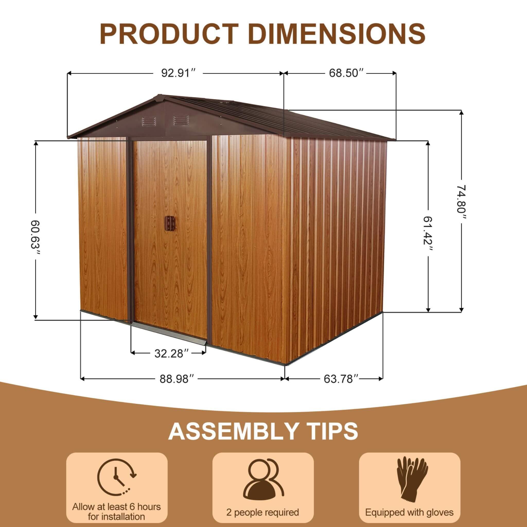 [06X08FT] Premium Outdoor Metal Storage Shed With Metal Floor Frame (SAK95204) - Energize Trek
