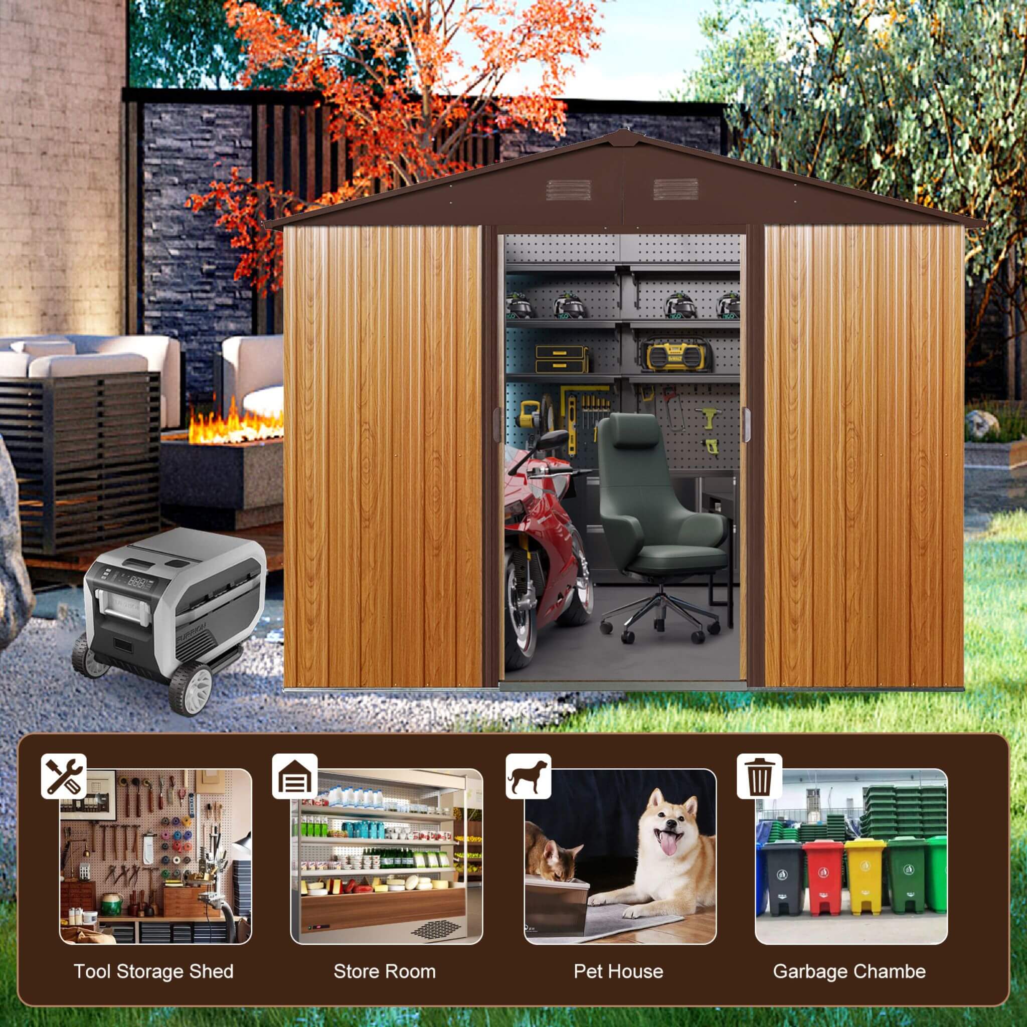 [06X08FT] Premium Outdoor Metal Storage Shed With Metal Floor Frame (SAK95204) - Energize Trek