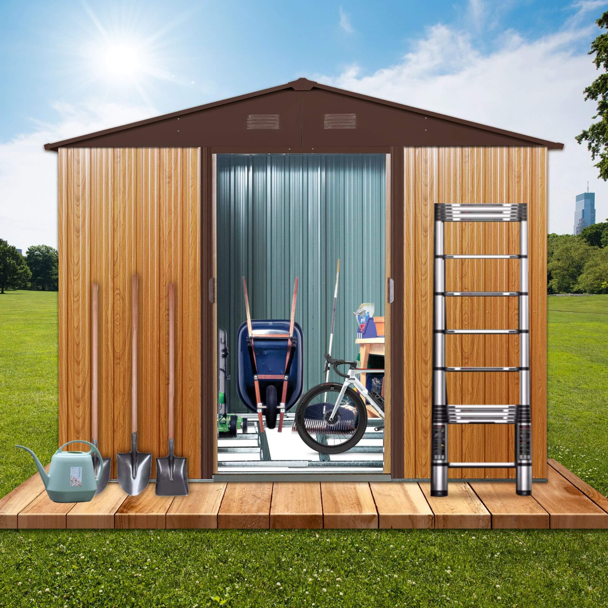 [06X08FT] Premium Outdoor Metal Storage Shed With Metal Floor Frame (SAK95204) - Energize Trek