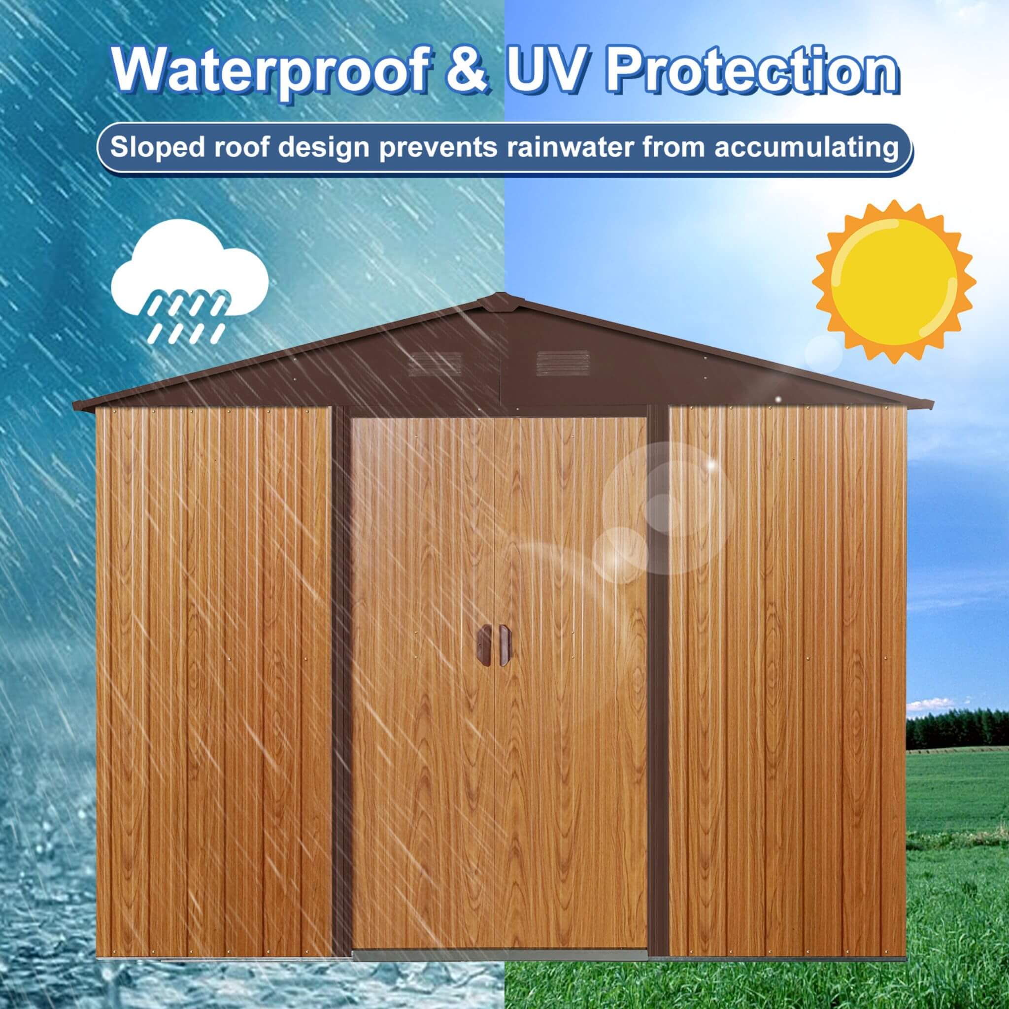 [06X08FT] Premium Outdoor Metal Storage Shed With Metal Floor Frame (SAK95204) - Energize Trek
