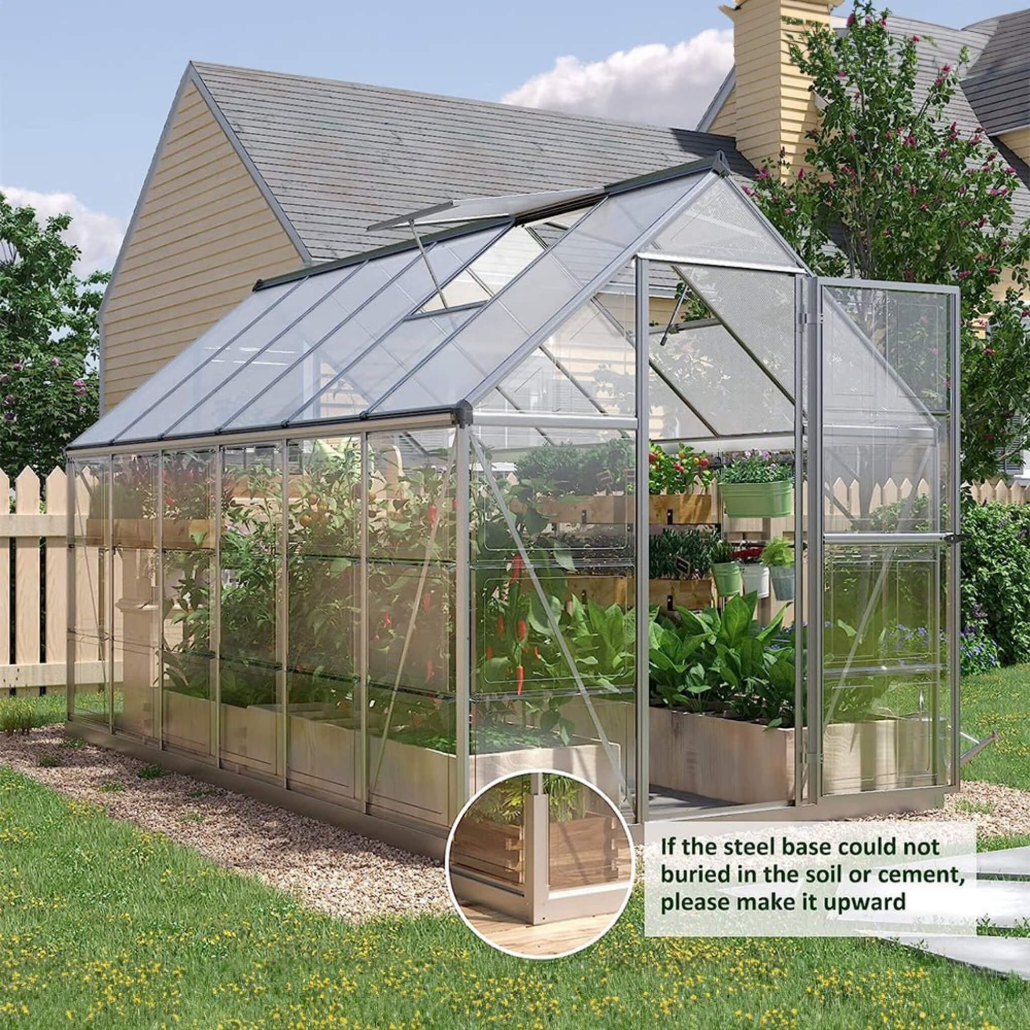 [06x12FT] Heavy Duty Outdoor Aluminum Polycarbonate Walk-In Greenhouse With Lockable Hinged Door (SAK85247) - Energize Trek