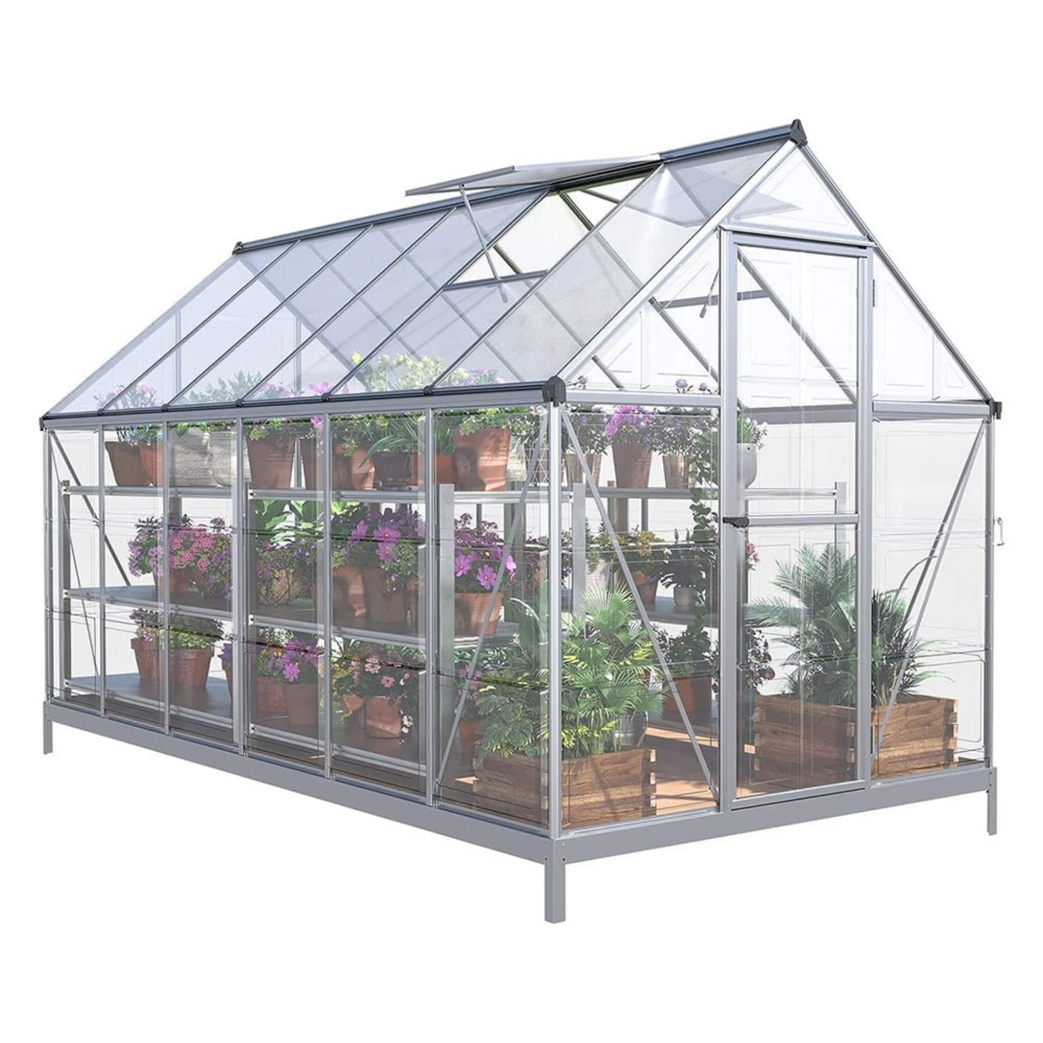 [06x12FT] Heavy Duty Outdoor Aluminum Polycarbonate Walk-In Greenhouse With Lockable Hinged Door (SAK85247) - Energize Trek