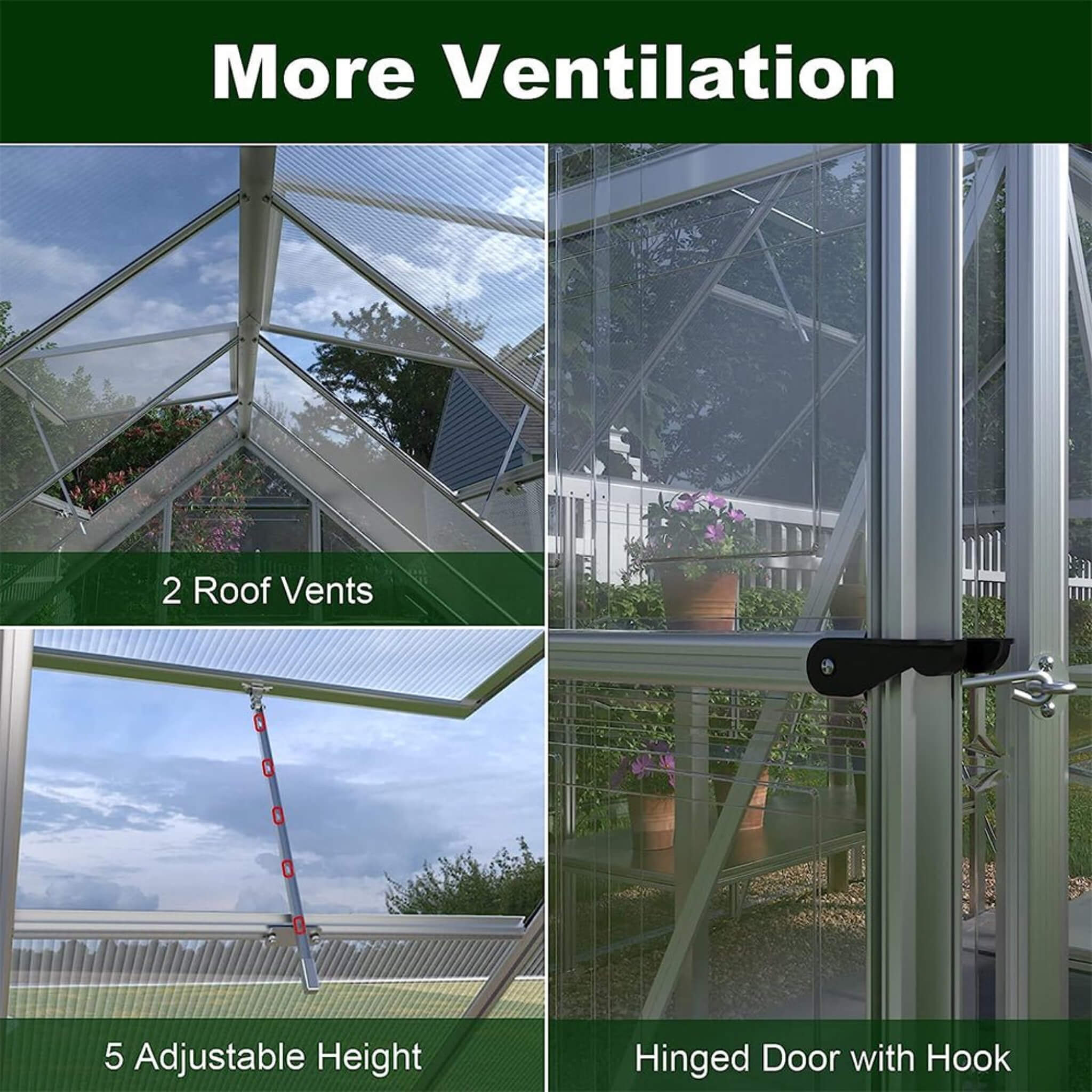 [06x12FT] Heavy Duty Outdoor Aluminum Polycarbonate Walk-In Greenhouse With Lockable Hinged Door (SAK85247) - Energize Trek