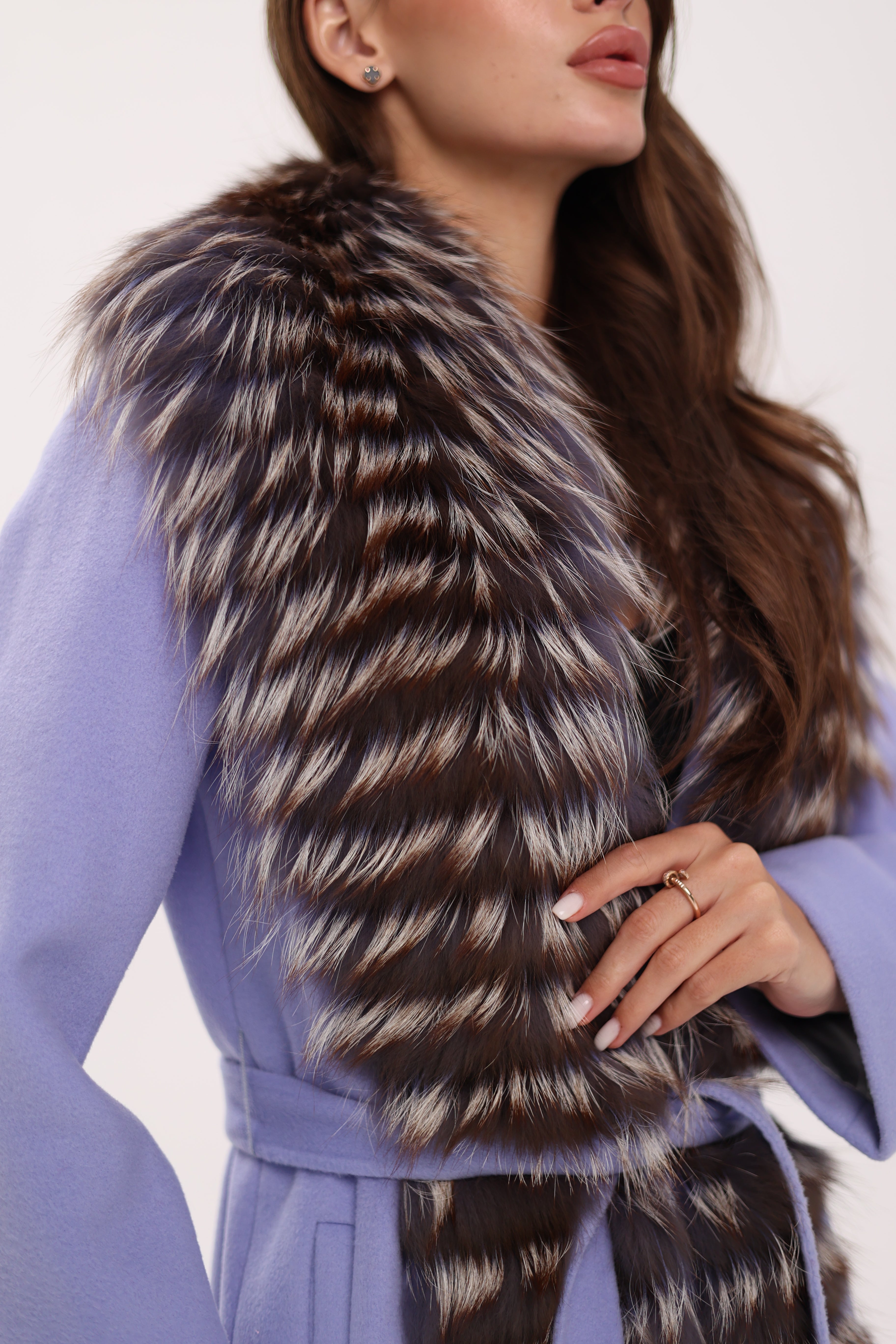 Genuine Silver Fox Virgin Wool Wrap Coat in Lavender - Energize Trek