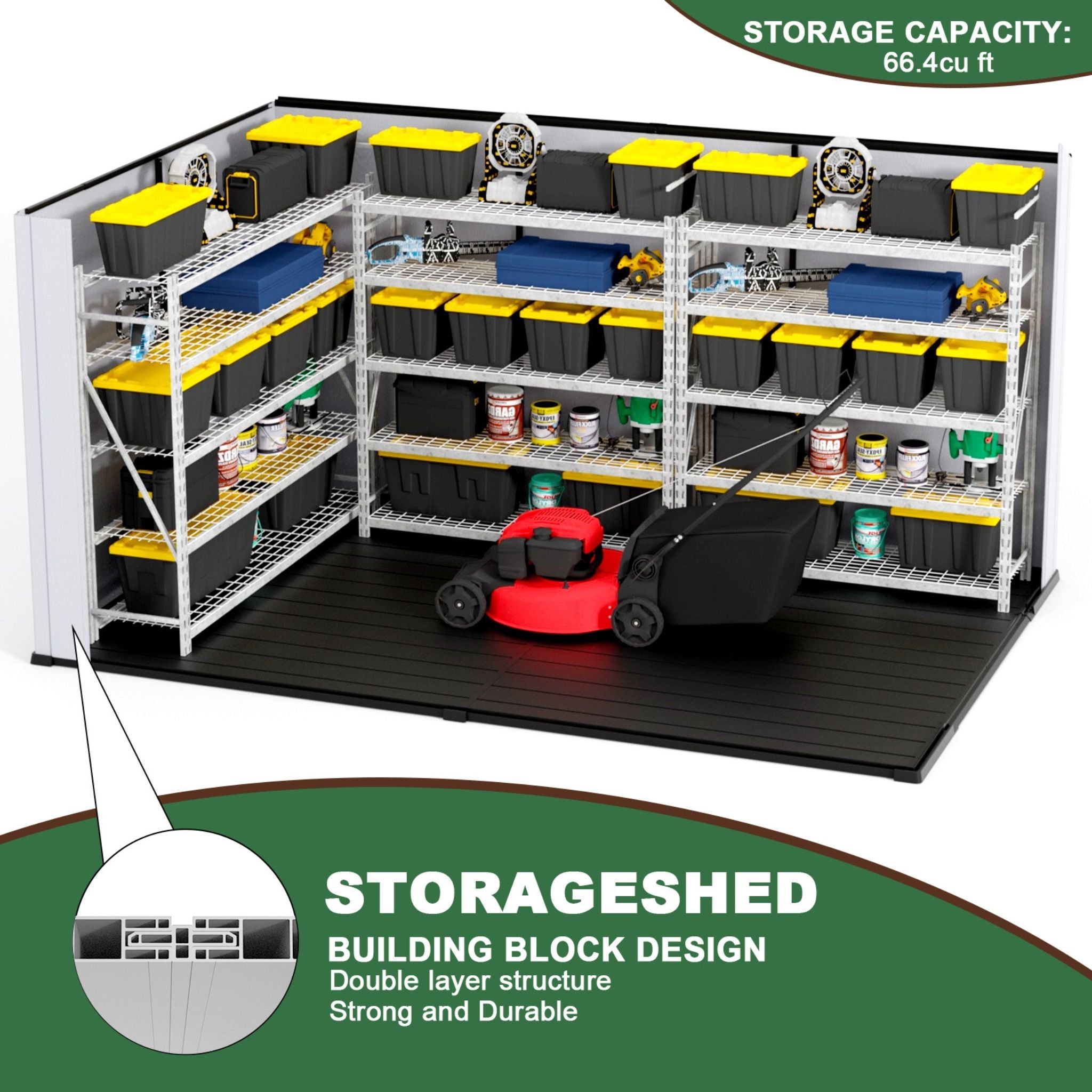 [07X10FT] Heavy Duty Weather-Resistant Polypropylene Storage Shed With Floor And Reinforced Steel Frame (SAK67455) - Energize Trek