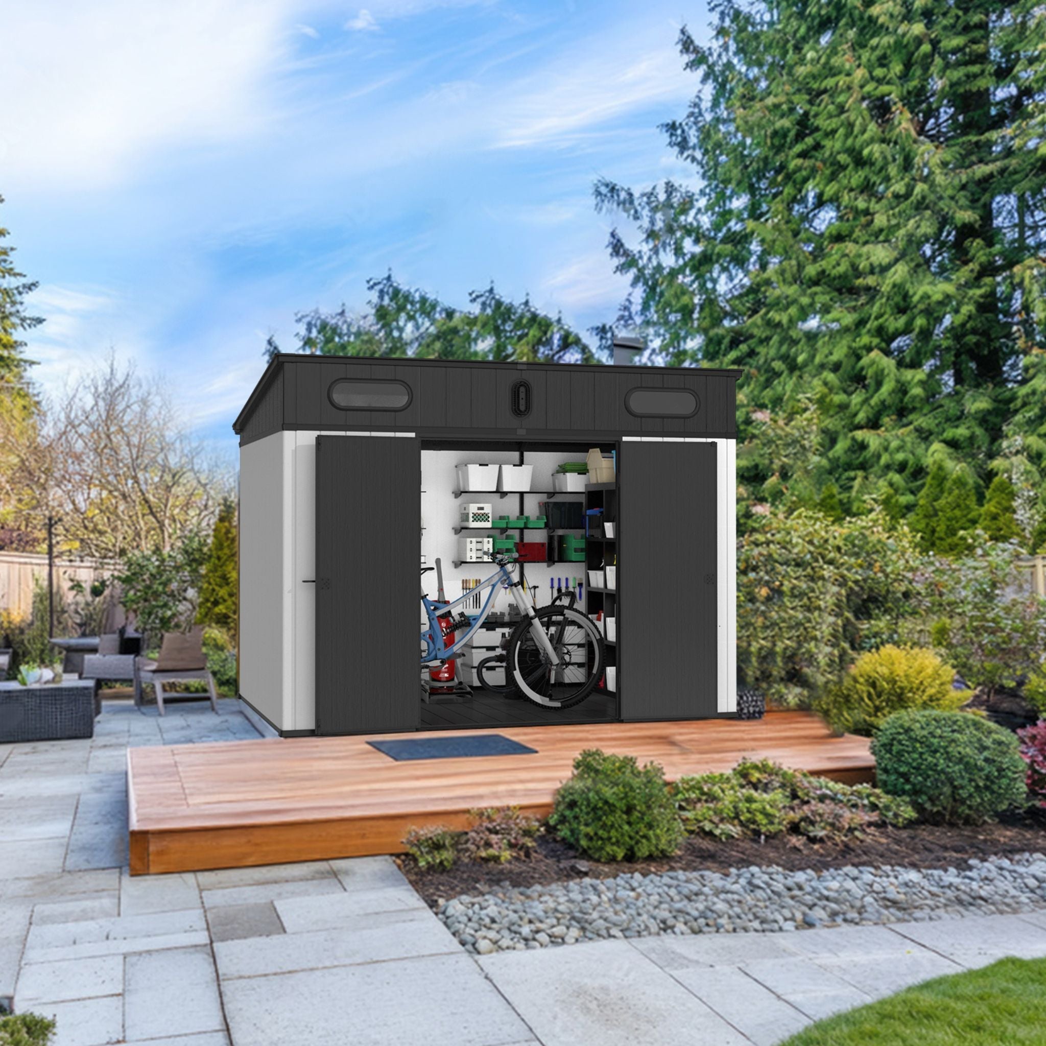 [07X10FT] Heavy Duty Weather-Resistant Polypropylene Storage Shed With Floor And Reinforced Steel Frame (SAK67455) - Energize Trek