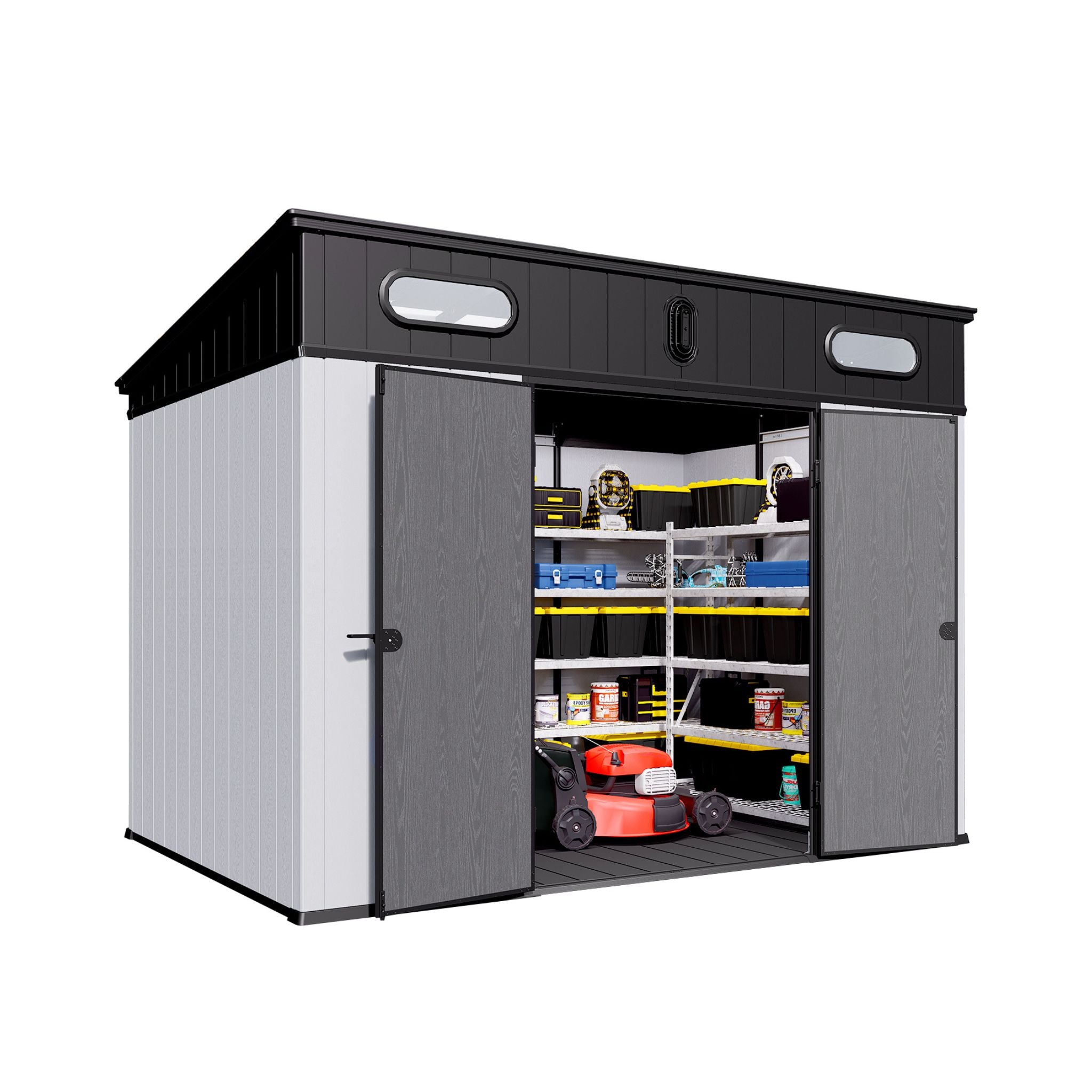 [07X10FT] Heavy Duty Weather-Resistant Polypropylene Storage Shed With Floor And Reinforced Steel Frame (SAK67455) - Energize Trek