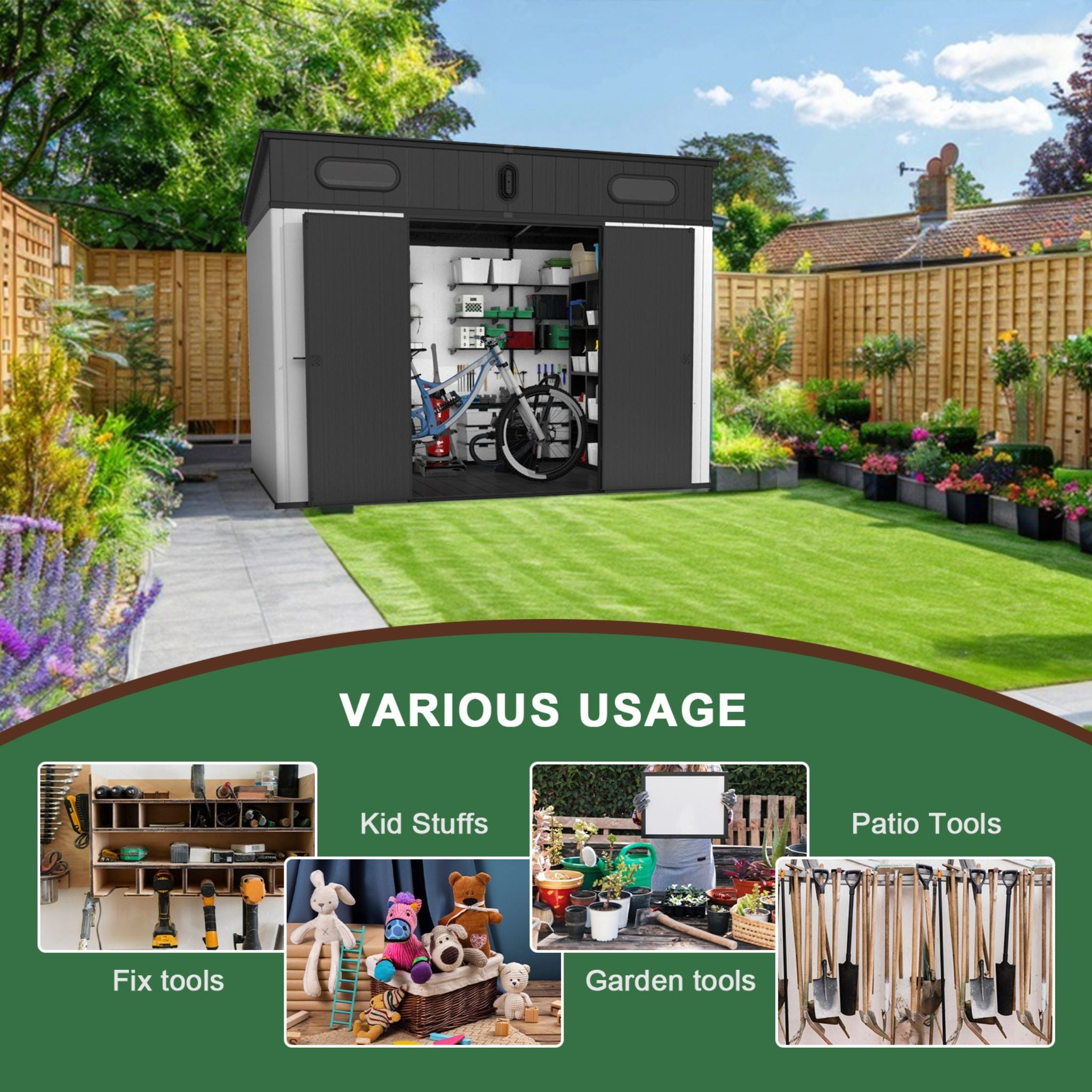 [07X10FT] Heavy Duty Weather-Resistant Polypropylene Storage Shed With Floor And Reinforced Steel Frame (SAK67455) - Energize Trek