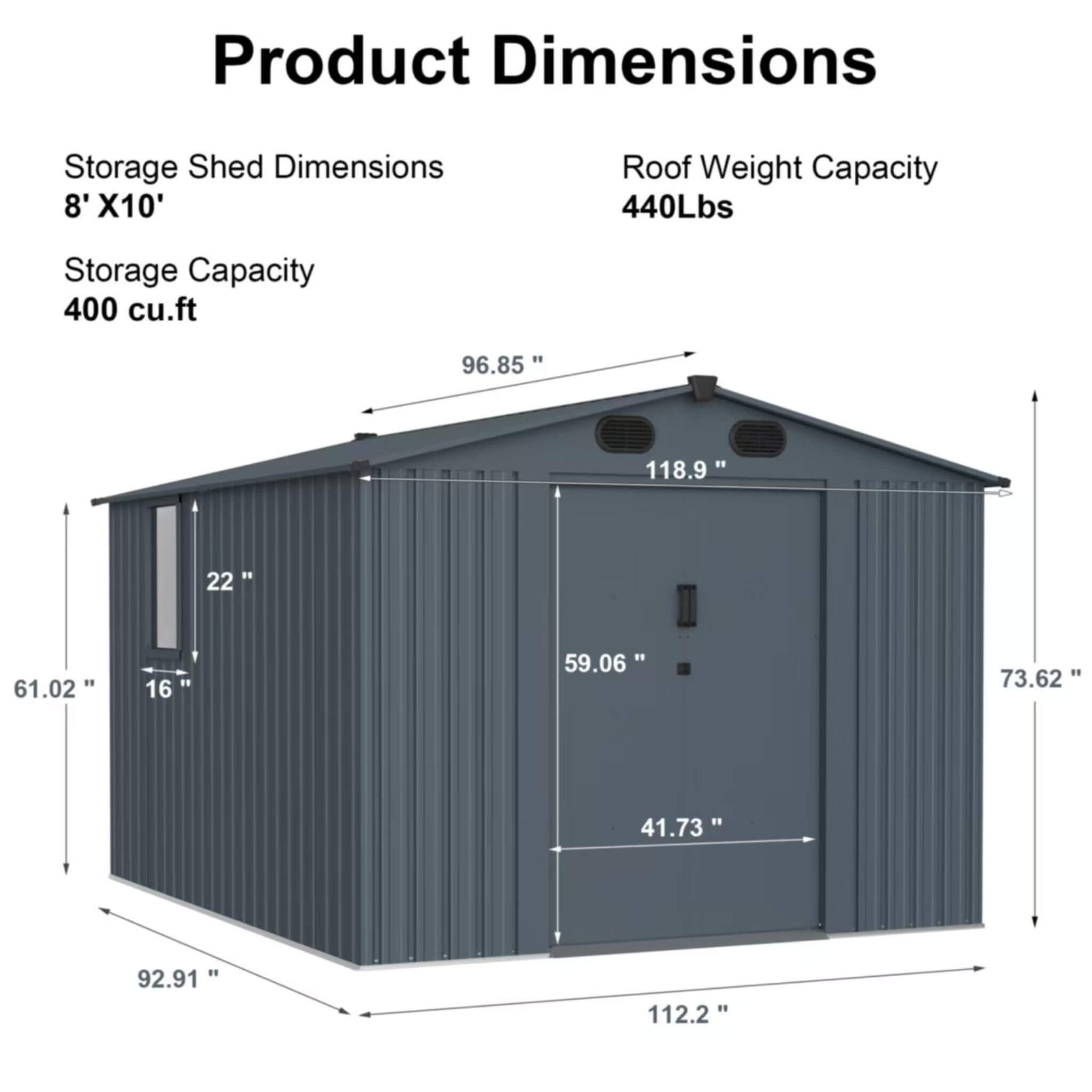 [08x10FT] Large Outdoor Metal Storage Tool Shed With Window And Lockable Doors (SAK32987) - Energize Trek