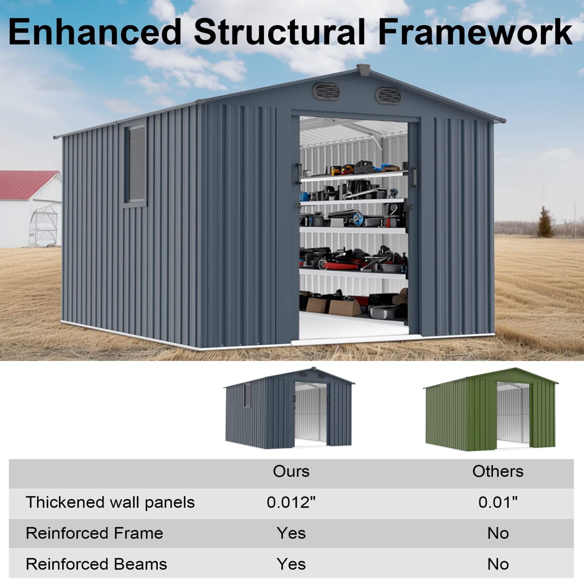 [08x10FT] Large Outdoor Metal Storage Tool Shed With Window And Lockable Doors (SAK32987) - Energize Trek