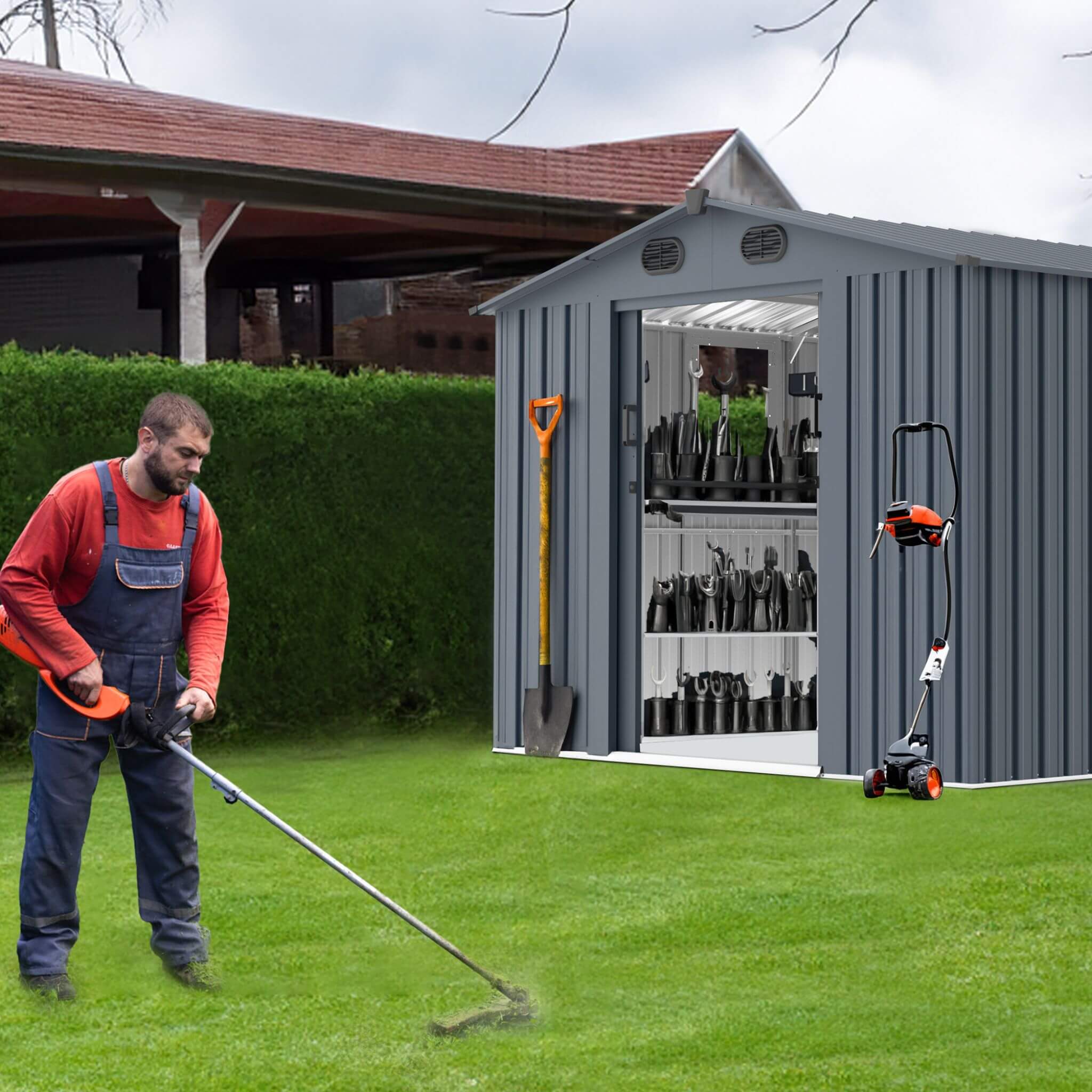 [08x10FT] Large Outdoor Metal Storage Tool Shed With Window And Lockable Doors (SAK32987) - Energize Trek