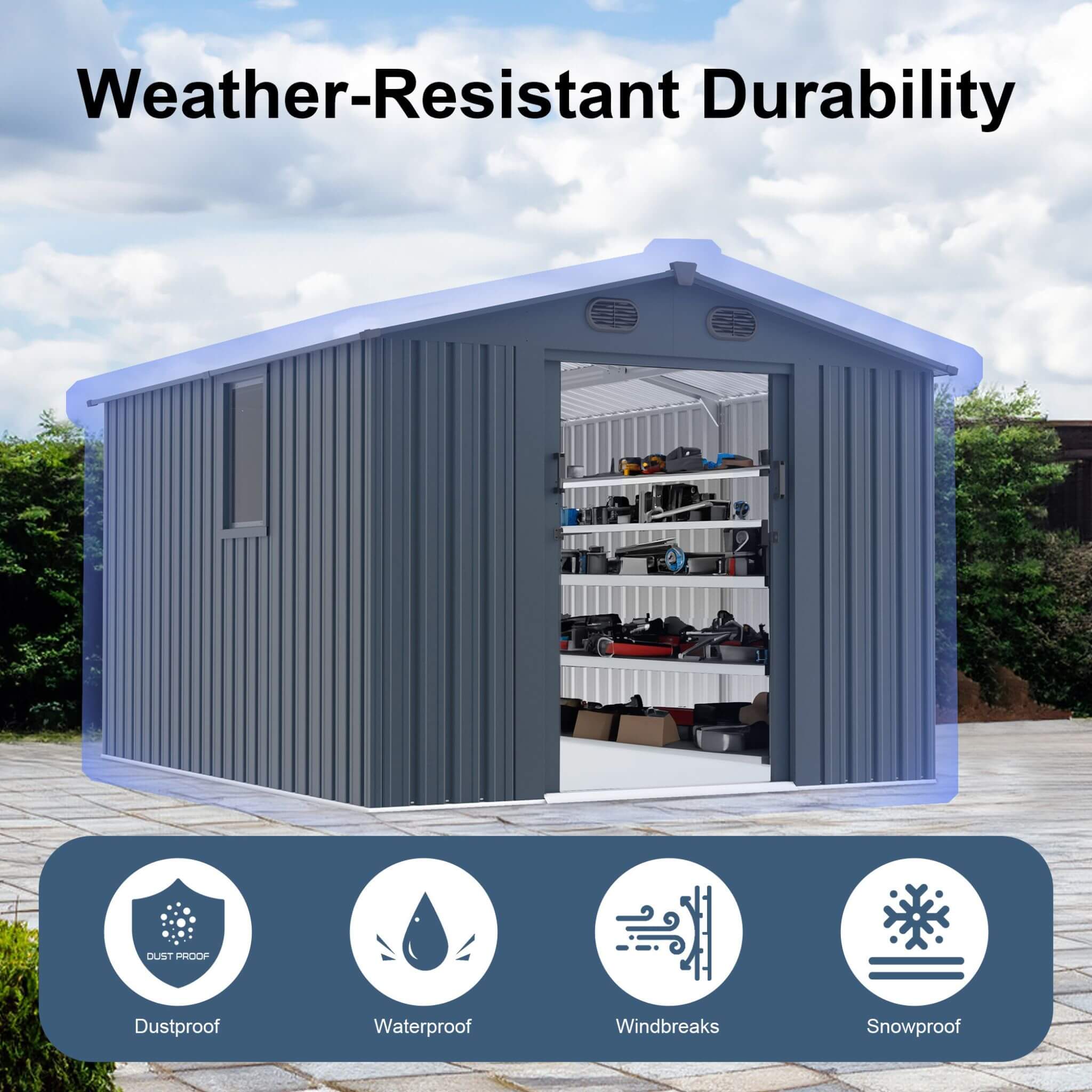 [08x10FT] Large Outdoor Metal Storage Tool Shed With Window And Lockable Doors (SAK32987) - Energize Trek