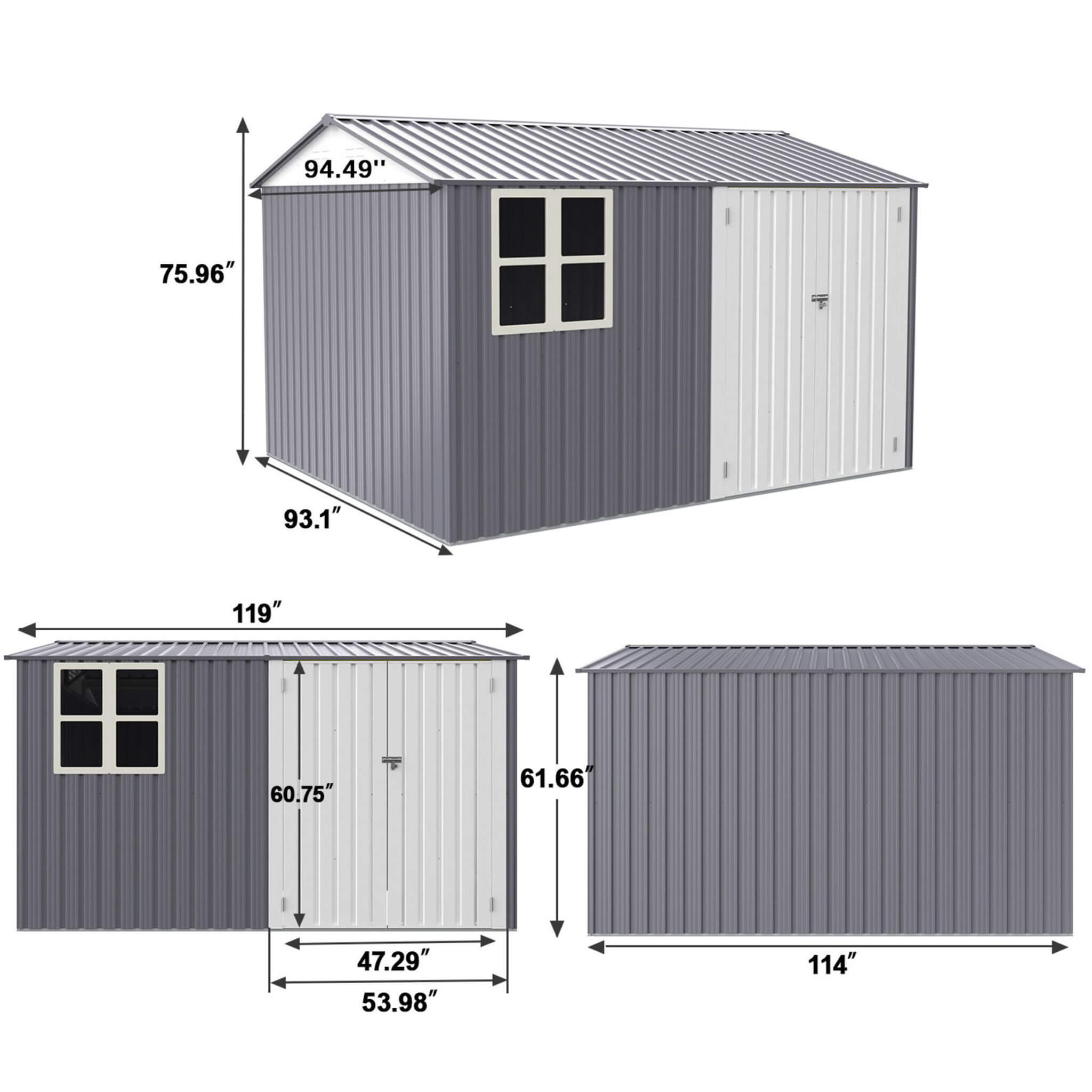 [08X10FT] Outdoor Garden Tool Shed With Thickened Galvanized Steel, Sloped Roof, Vents And Double Lockable Doors (SAK66582) - Energize Trek