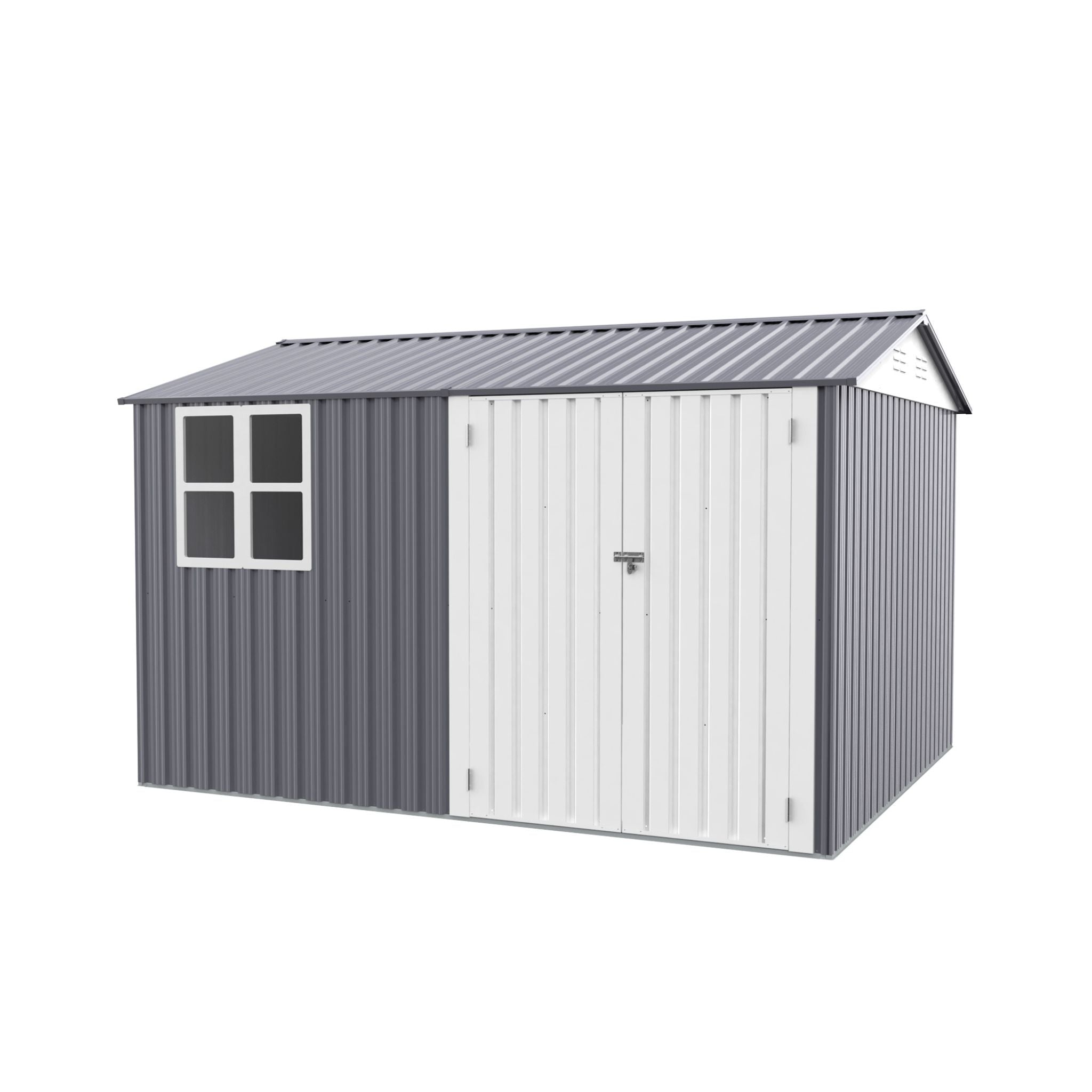 [08X10FT] Outdoor Garden Tool Shed With Thickened Galvanized Steel, Sloped Roof, Vents And Double Lockable Doors (SAK66582) - Energize Trek