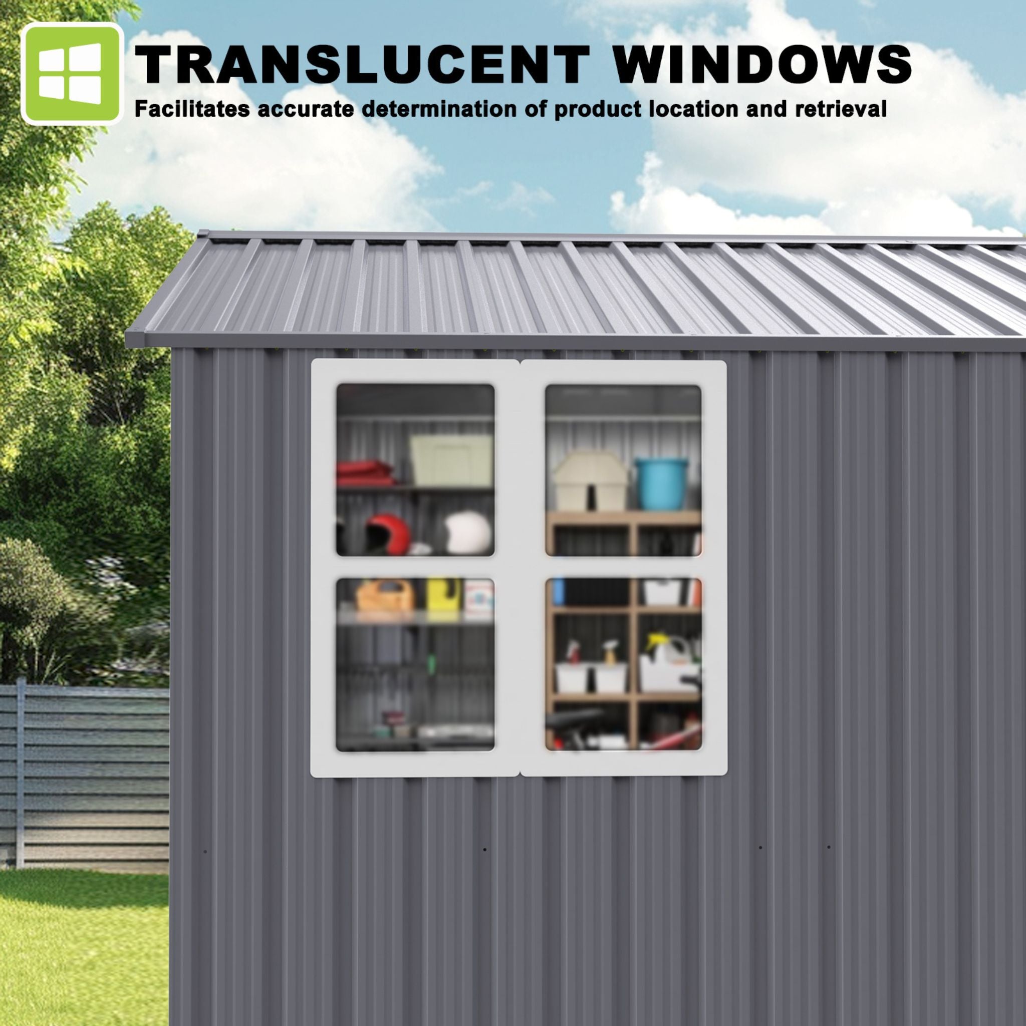 [08X10FT] Outdoor Garden Tool Shed With Thickened Galvanized Steel, Sloped Roof, Vents And Double Lockable Doors (SAK66582) - Energize Trek