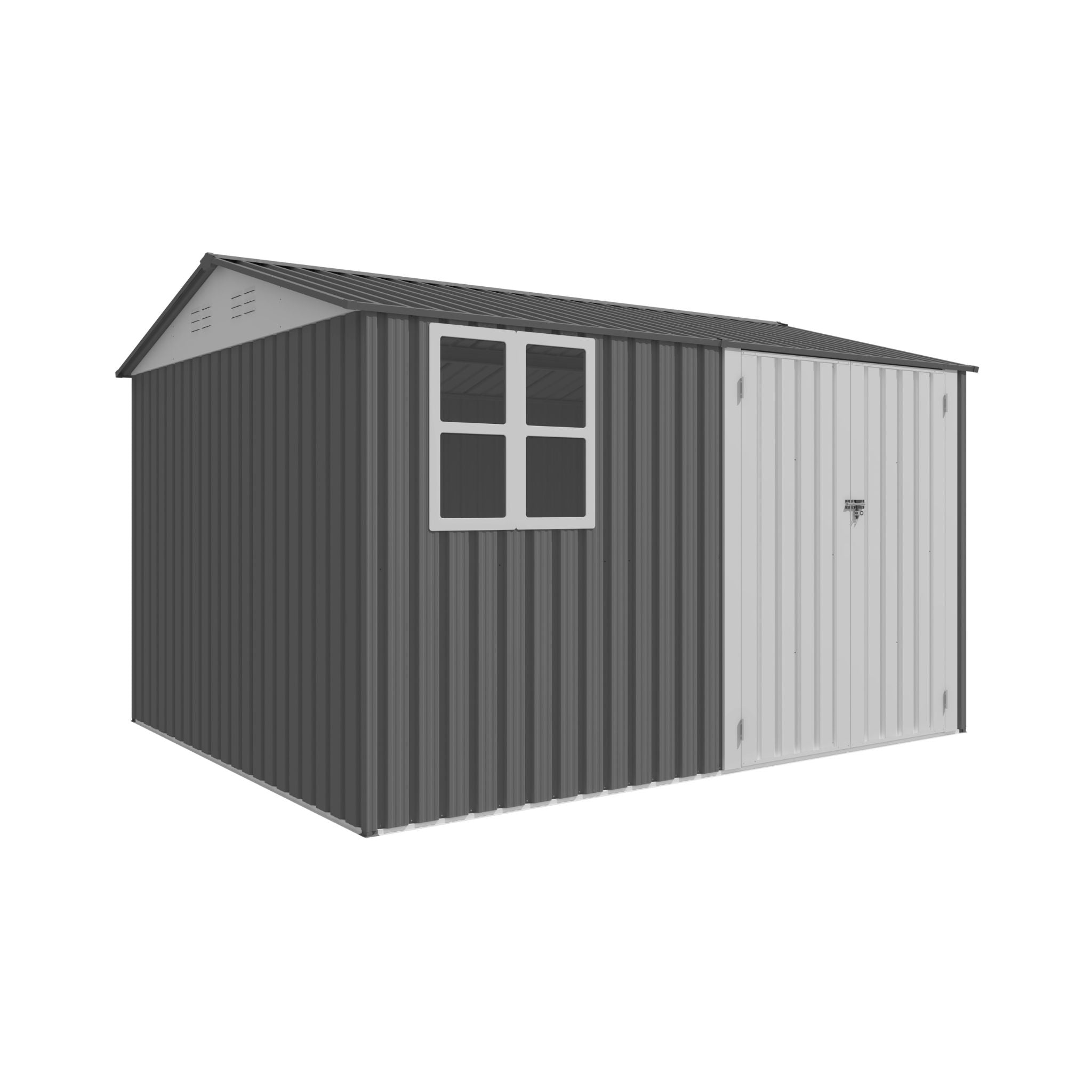[08X10FT] Outdoor Garden Tool Shed With Thickened Galvanized Steel, Sloped Roof, Vents And Double Lockable Doors (SAK66582) - Energize Trek