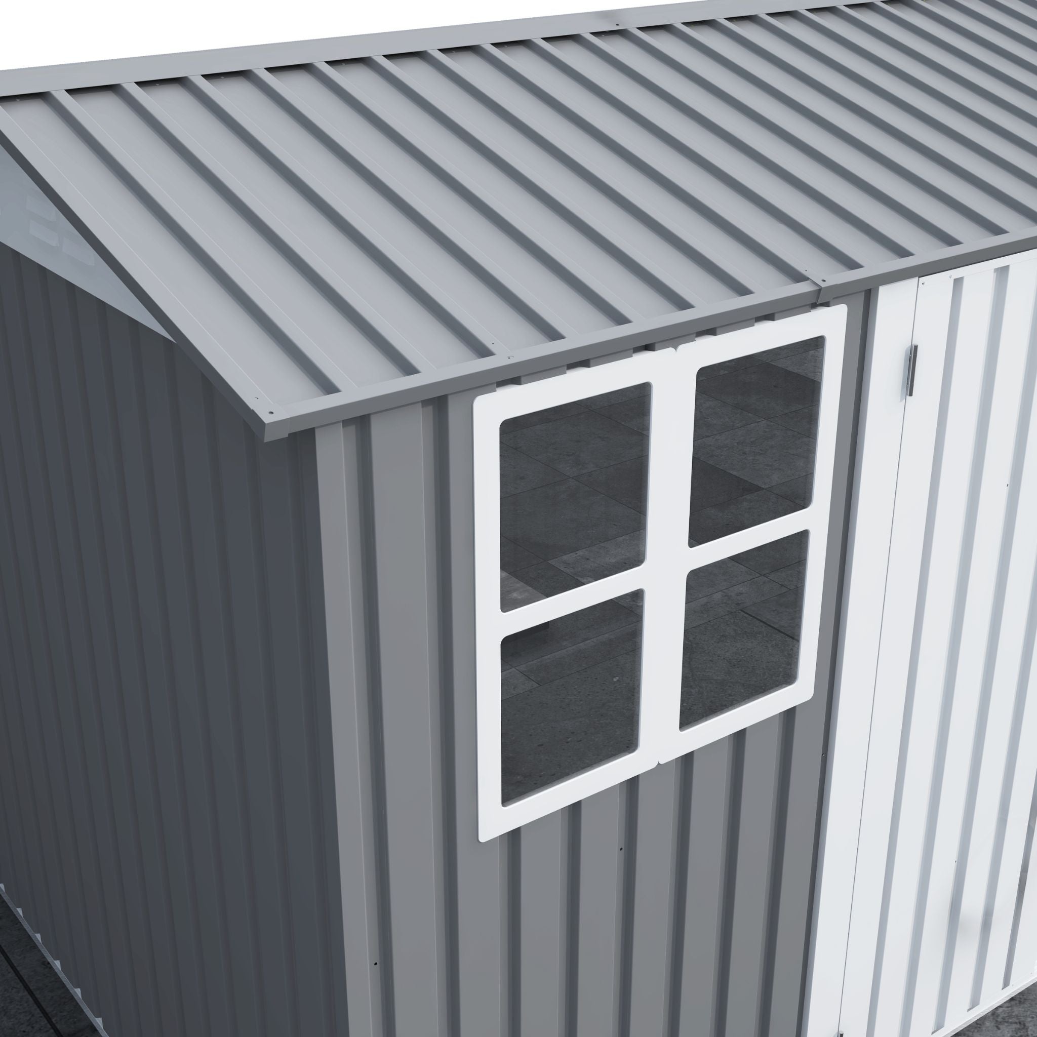 [08X10FT] Outdoor Garden Tool Shed With Thickened Galvanized Steel, Sloped Roof, Vents And Double Lockable Doors (SAK66582) - Energize Trek