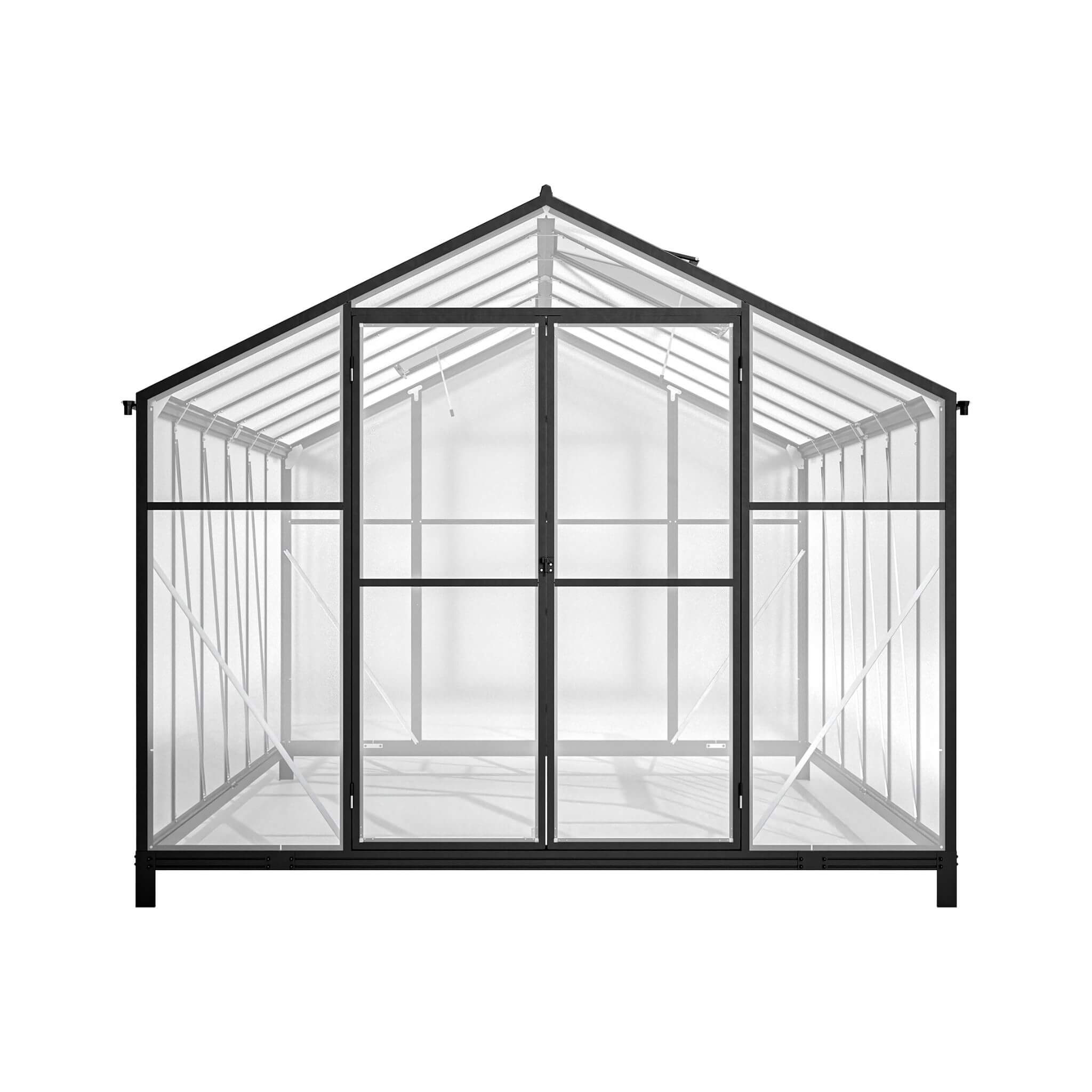 [08X12FT] Large Outdoor Heavy Duty Polycarbonate Walk-In Greenhouse With Double Swing Doors And Two Ventilation Windows (SAK73651) - Energize Trek