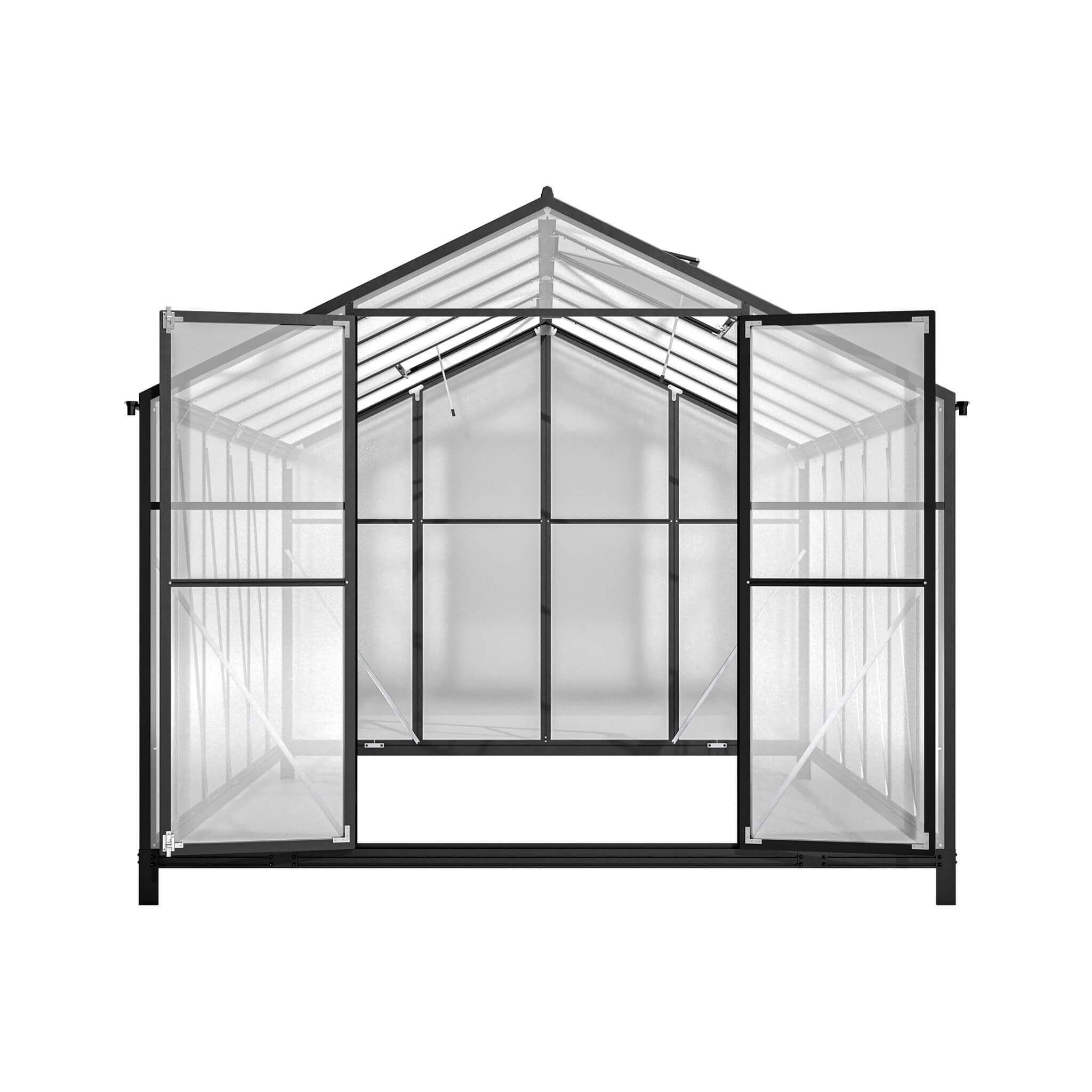 [08X12FT] Large Outdoor Heavy Duty Polycarbonate Walk-In Greenhouse With Double Swing Doors And Two Ventilation Windows (SAK73651) - Energize Trek
