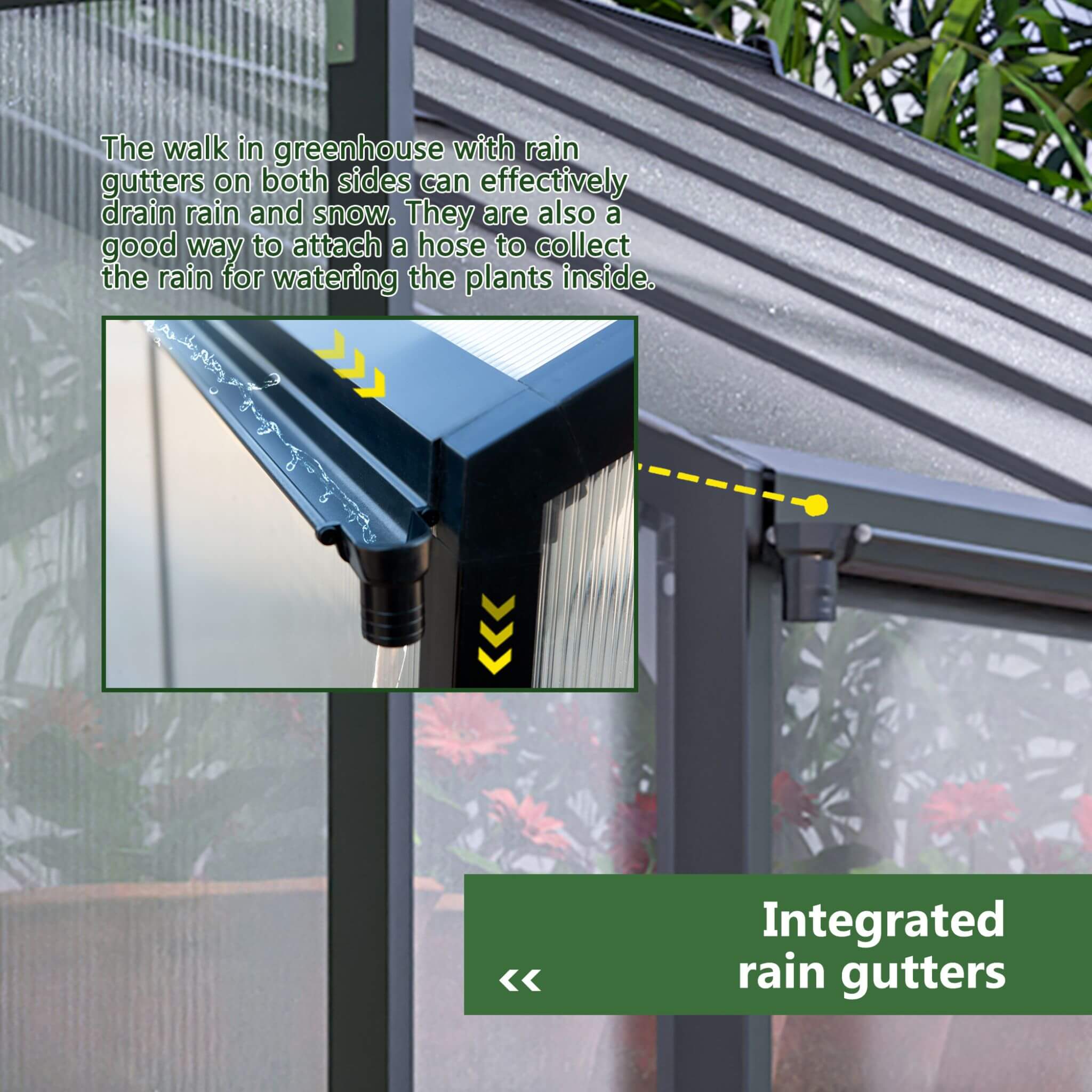 [08X12FT] Large Outdoor Heavy Duty Polycarbonate Walk-In Greenhouse With Double Swing Doors And Two Ventilation Windows (SAK73651) - Energize Trek