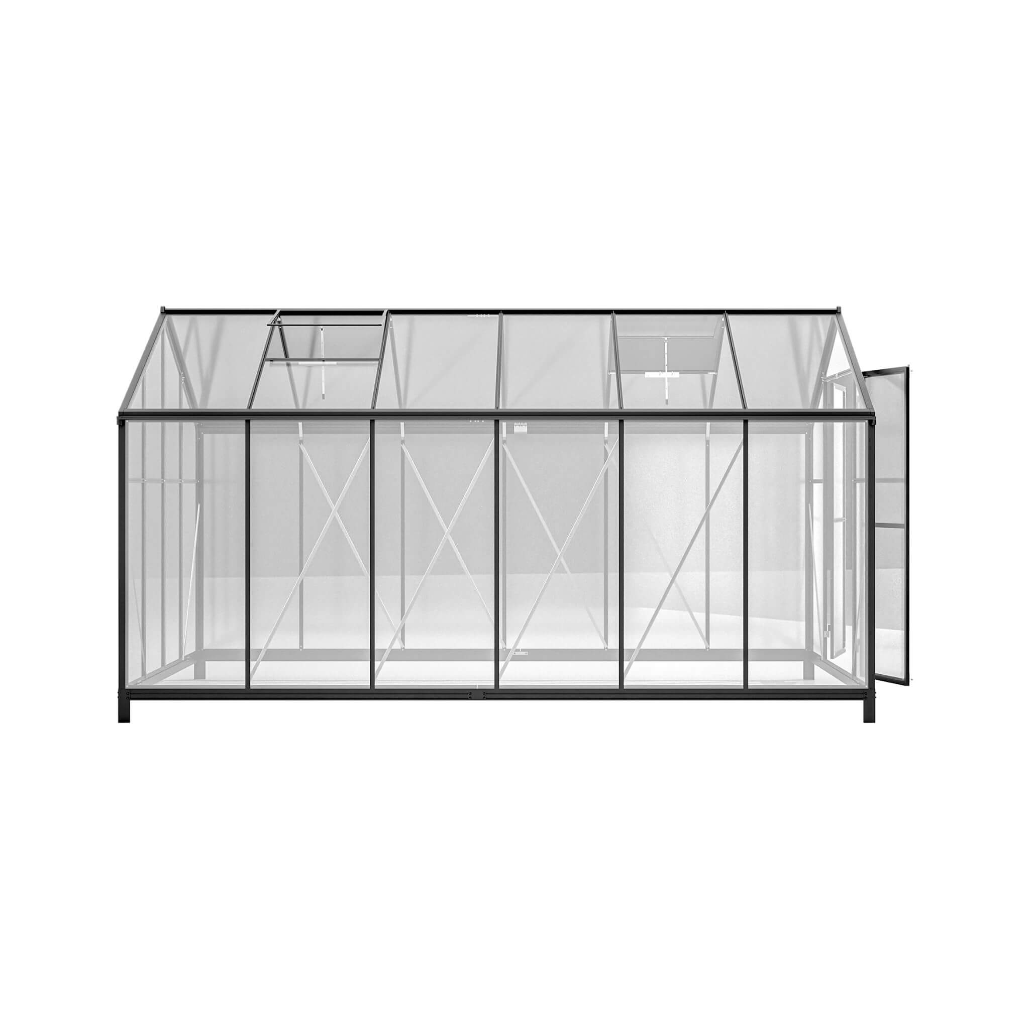 [08X12FT] Large Outdoor Heavy Duty Polycarbonate Walk-In Greenhouse With Double Swing Doors And Two Ventilation Windows (SAK73651) - Energize Trek