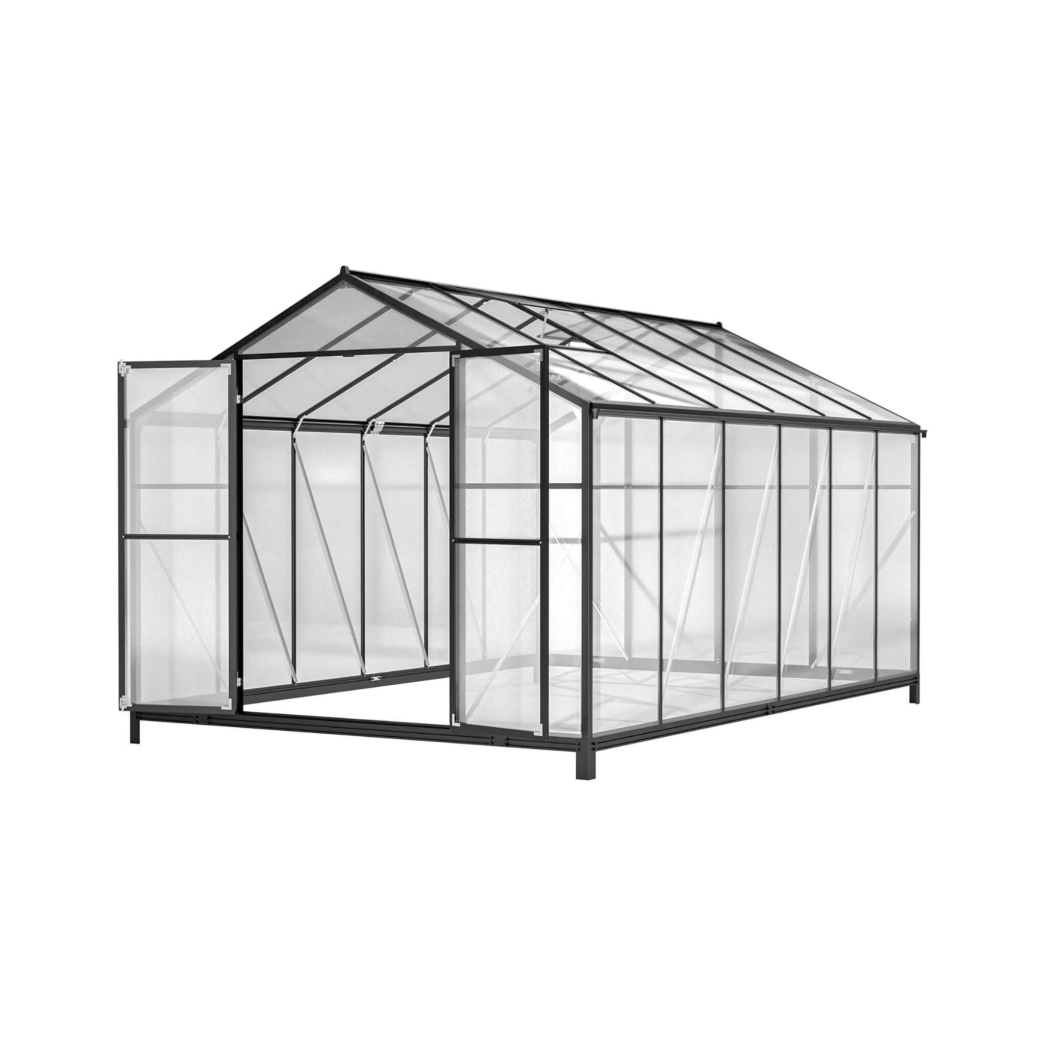 [08X12FT] Large Outdoor Heavy Duty Polycarbonate Walk-In Greenhouse With Double Swing Doors And Two Ventilation Windows (SAK73651) - Energize Trek