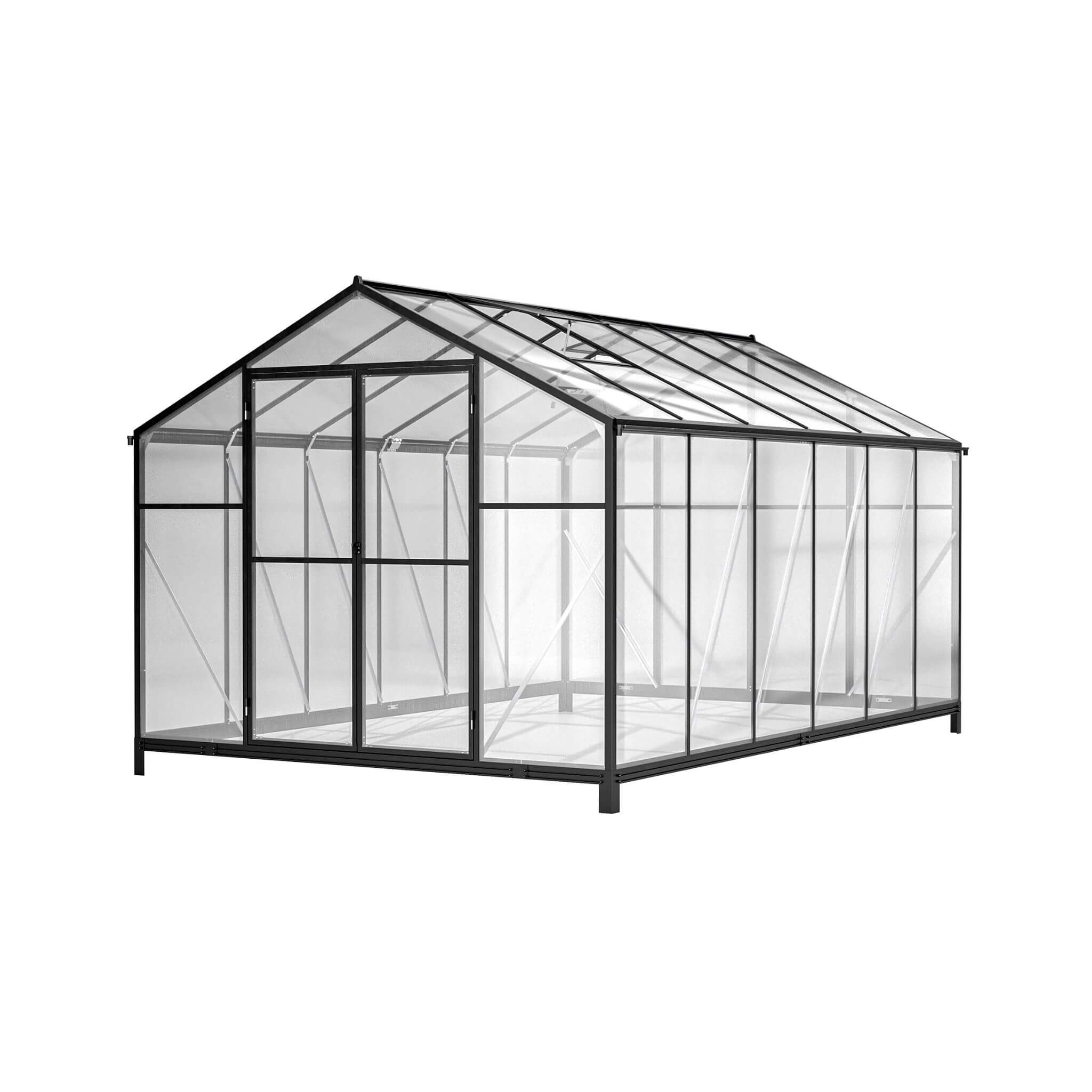[08X12FT] Large Outdoor Heavy Duty Polycarbonate Walk-In Greenhouse With Double Swing Doors And Two Ventilation Windows (SAK73651) - Energize Trek