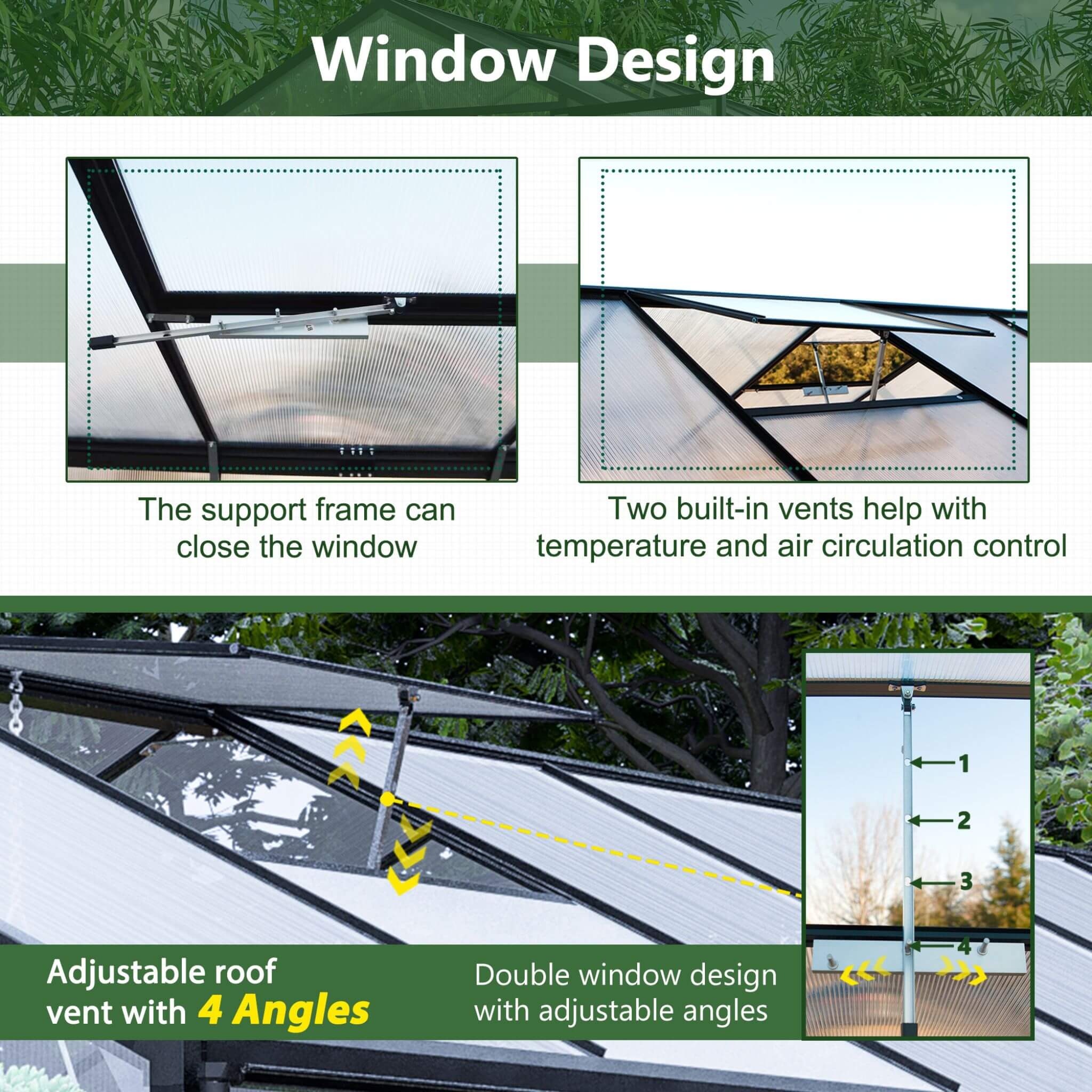 [08X12FT] Large Outdoor Heavy Duty Polycarbonate Walk-In Greenhouse With Double Swing Doors And Two Ventilation Windows (SAK73651) - Energize Trek