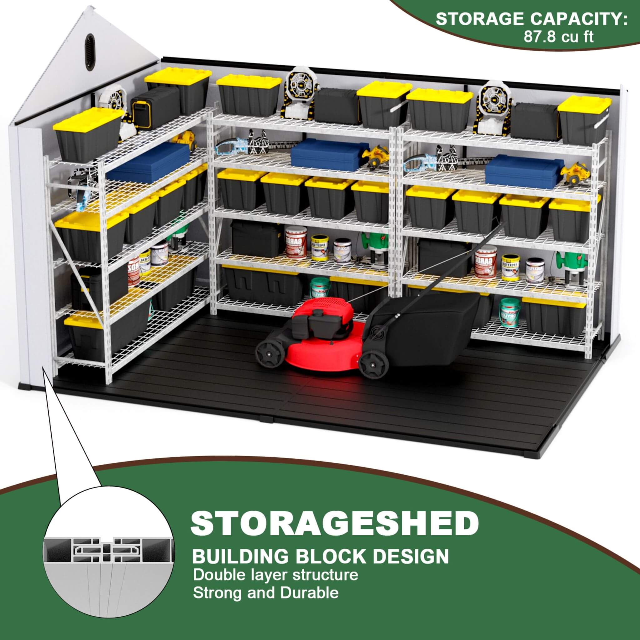 [08X12FT] Large Polypropylene Storage Shed With Reinforced Floor And Lockable Swing Doors (SAK07451) - Energize Trek