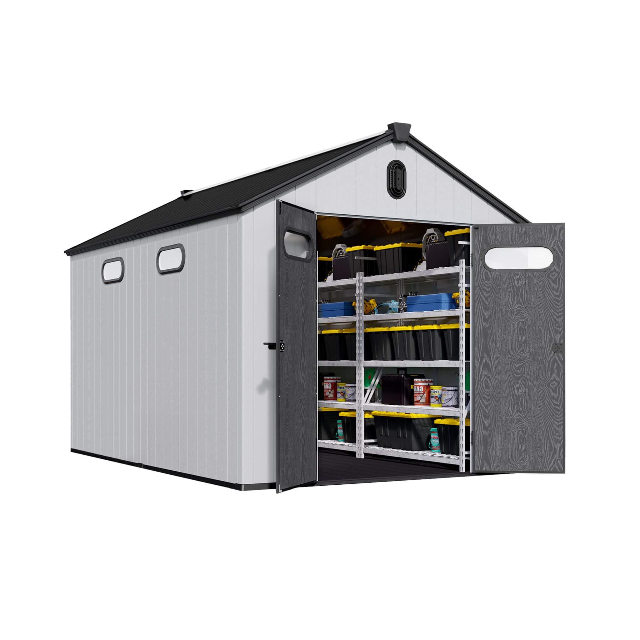 [08X12FT] Large Polypropylene Storage Shed With Reinforced Floor And Lockable Swing Doors (SAK07451) - Energize Trek