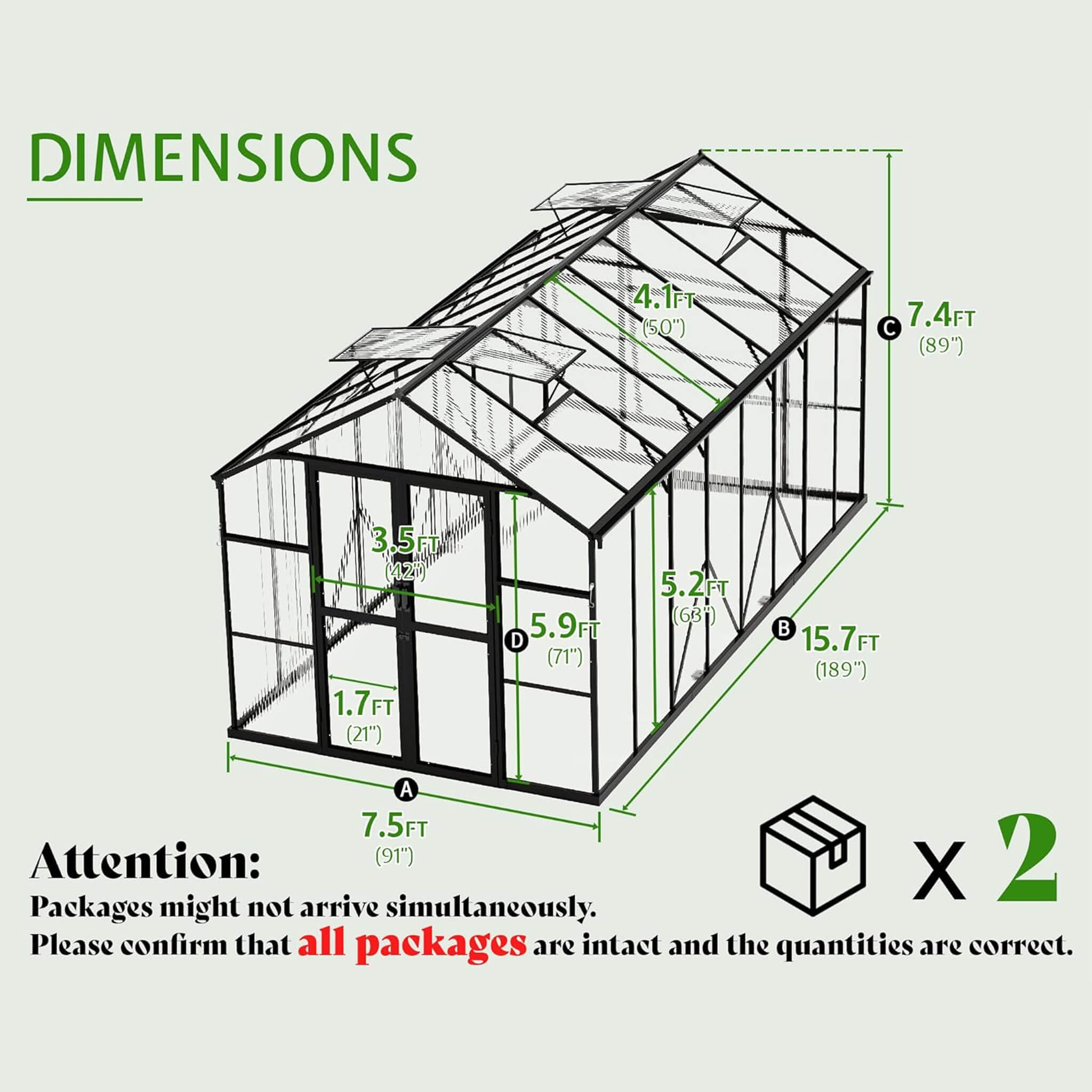 [08x16FT] Premium Polycarbonate Outdoor Walk-In Patio Greenhouse With Double Swing Doors, 4MM (SAK79206) - Energize Trek
