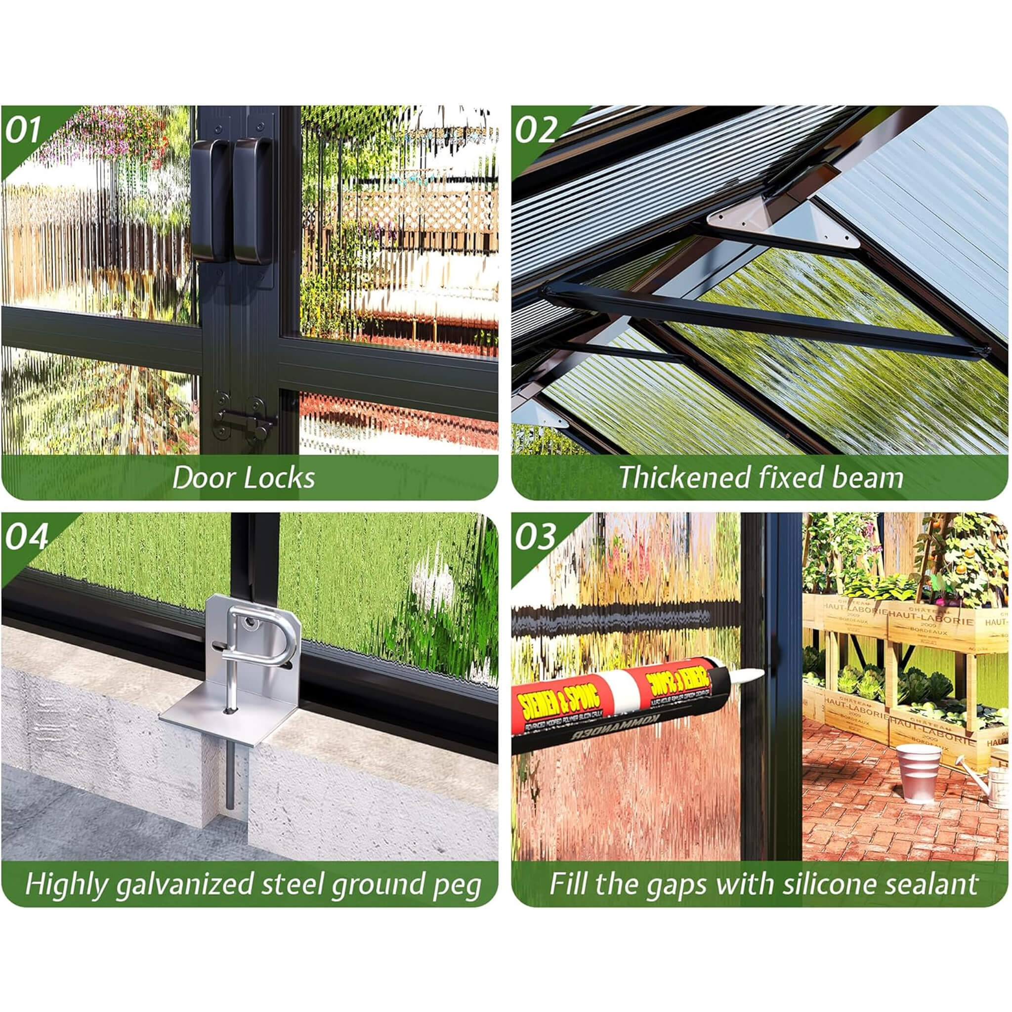[08x16FT] Premium Polycarbonate Outdoor Walk-In Patio Greenhouse With Double Swing Doors, 4MM (SAK79206) - Energize Trek