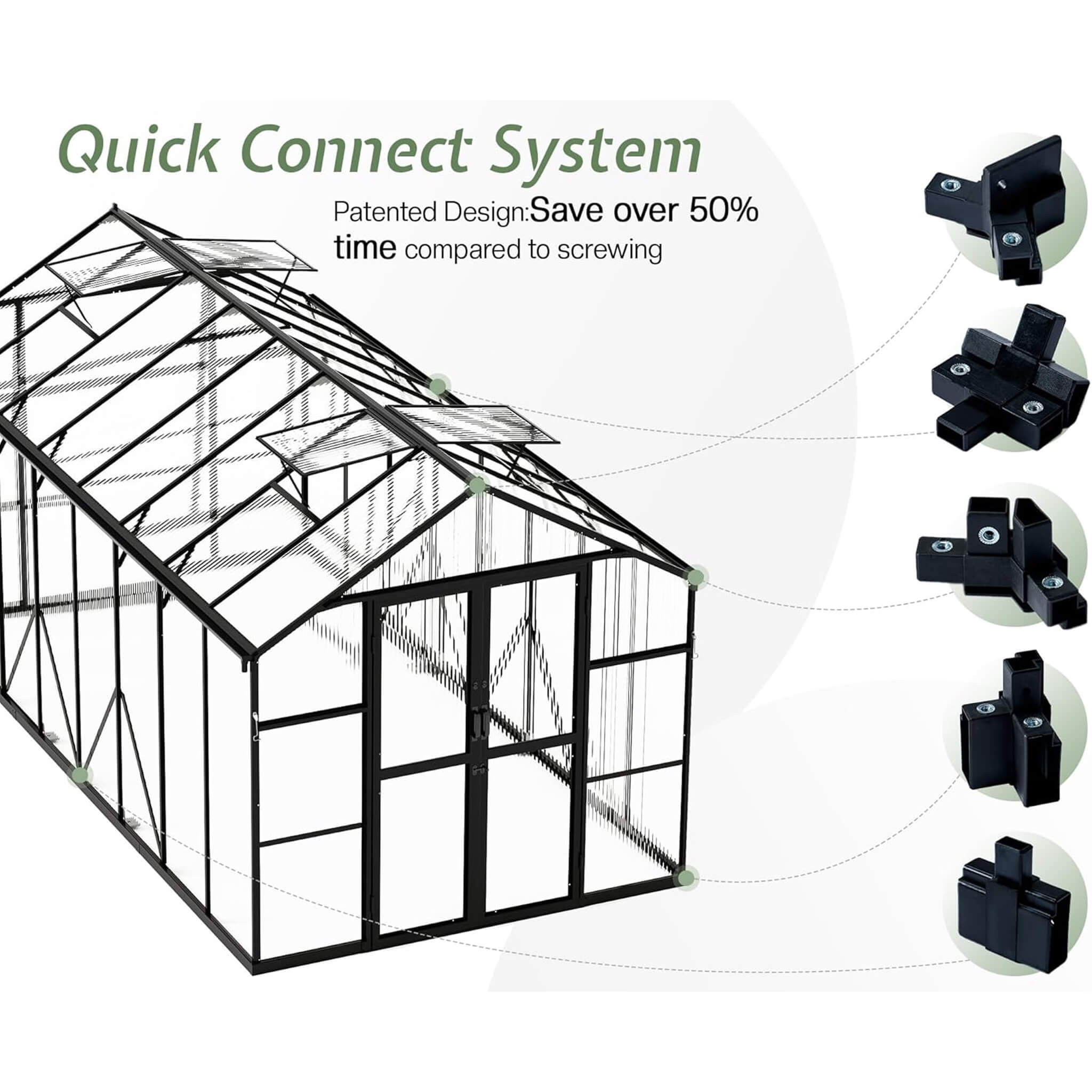 [08x16FT] Premium Polycarbonate Outdoor Walk-In Patio Greenhouse With Double Swing Doors, 4MM (SAK79206) - Energize Trek